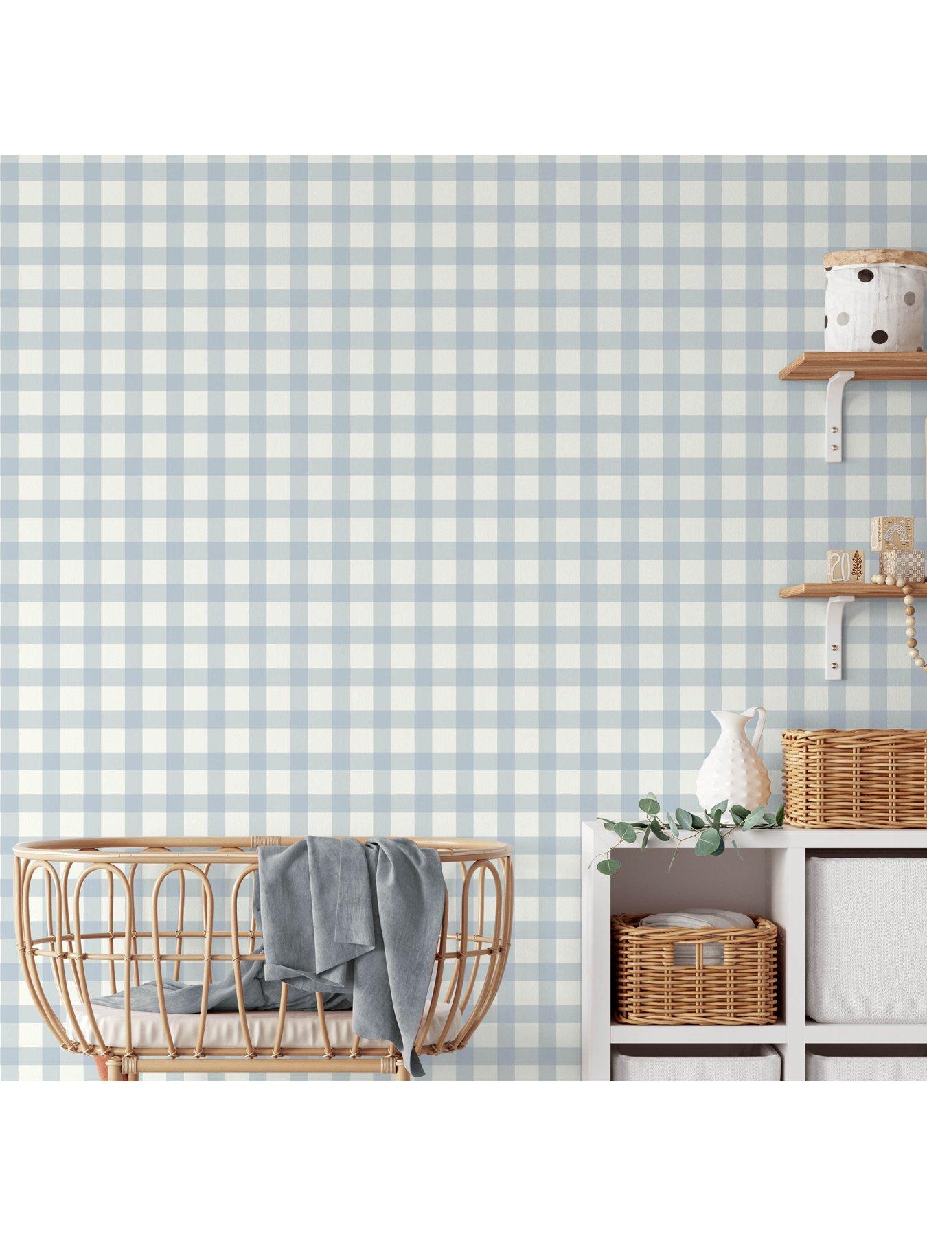  image of the-very-collection-gingham-blue-wallpaper