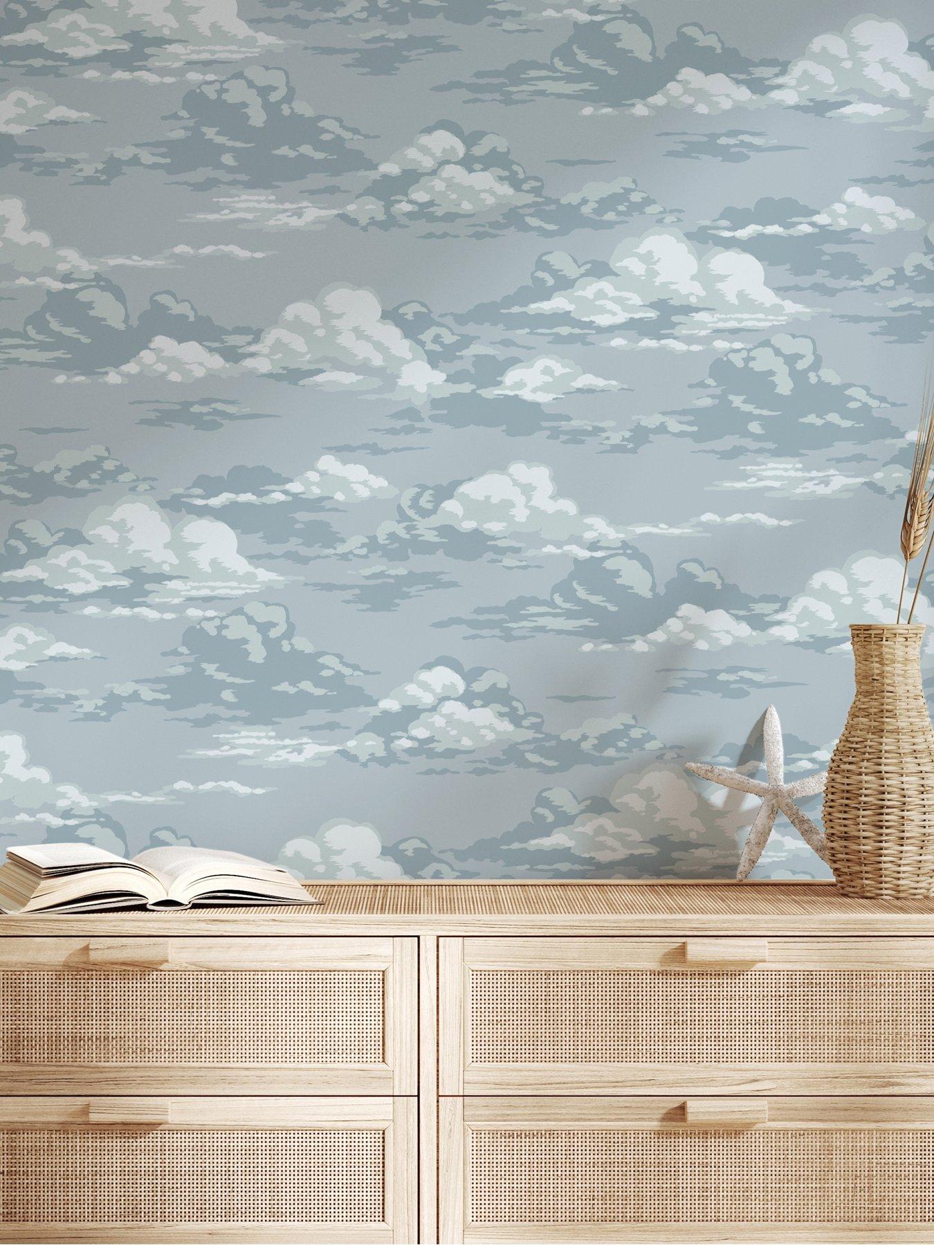 Image 2 of 8 of The Very Collection Vintage Clouds Blue Wallpaper
