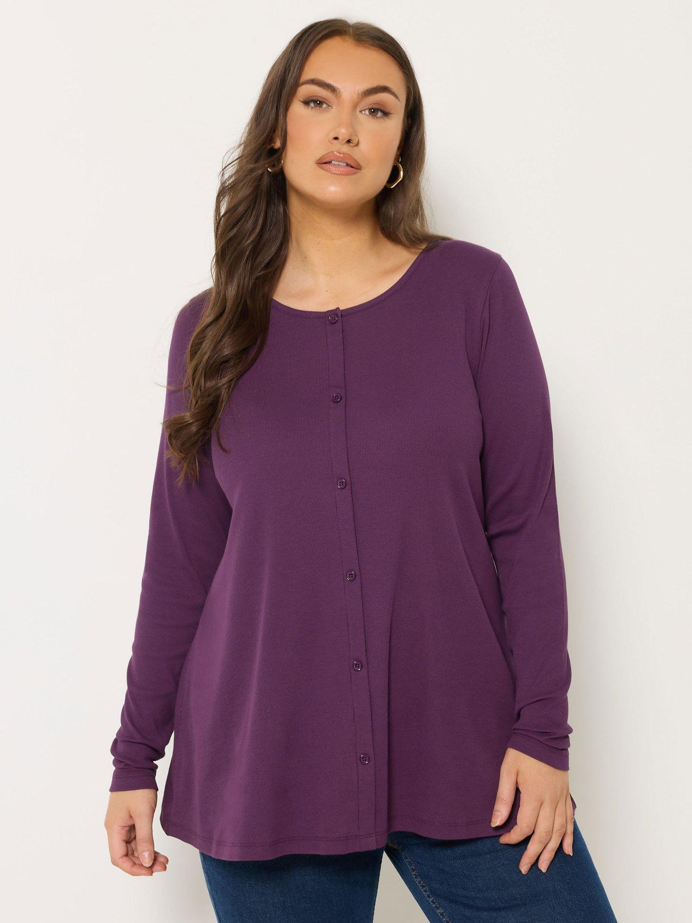 Image 1 of 4 of Yours Curve Button Front Henley Top - Purple