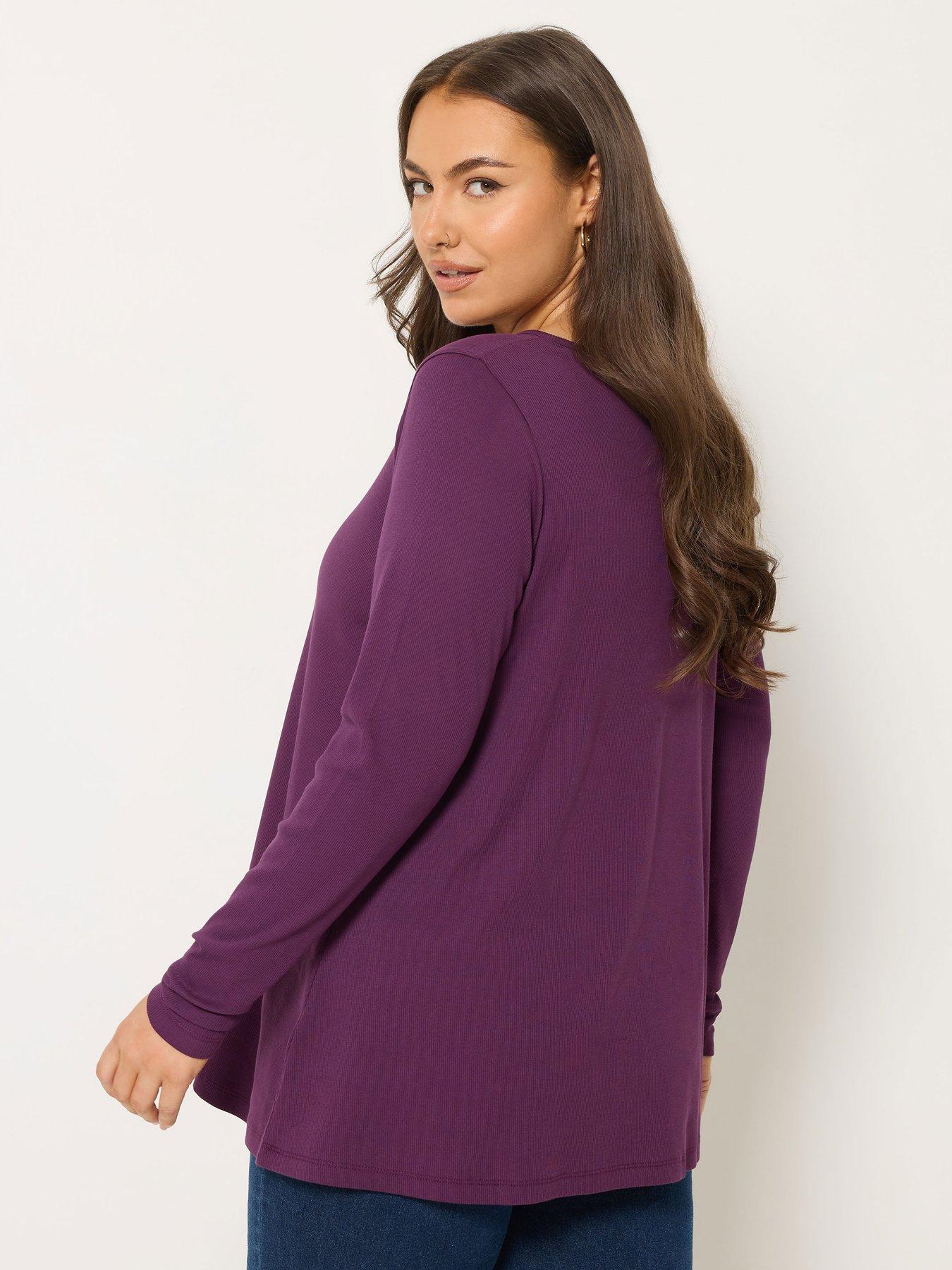 Image 2 of 4 of Yours Curve Button Front Henley Top - Purple