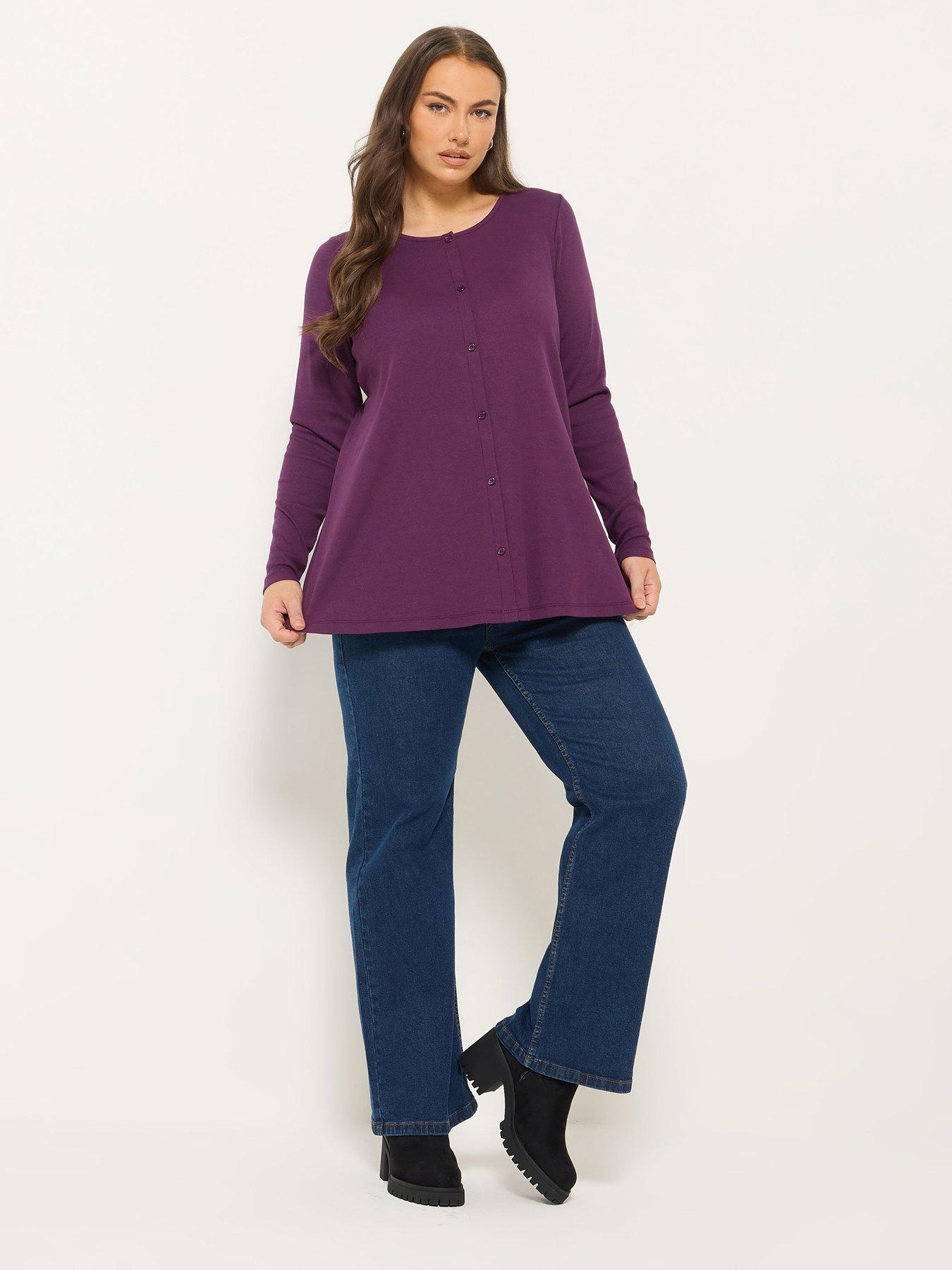 Image 3 of 4 of Yours Curve Button Front Henley Top - Purple
