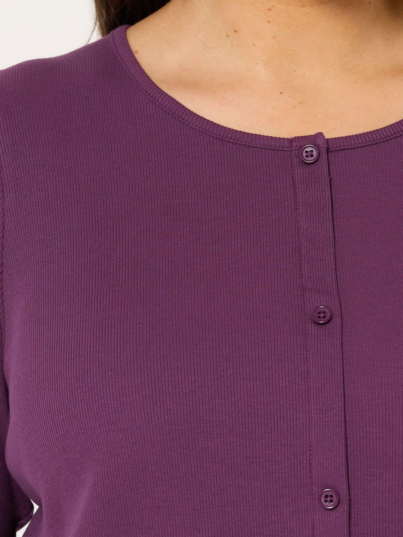 Image 4 of 4 of Yours Curve Button Front Henley Top - Purple