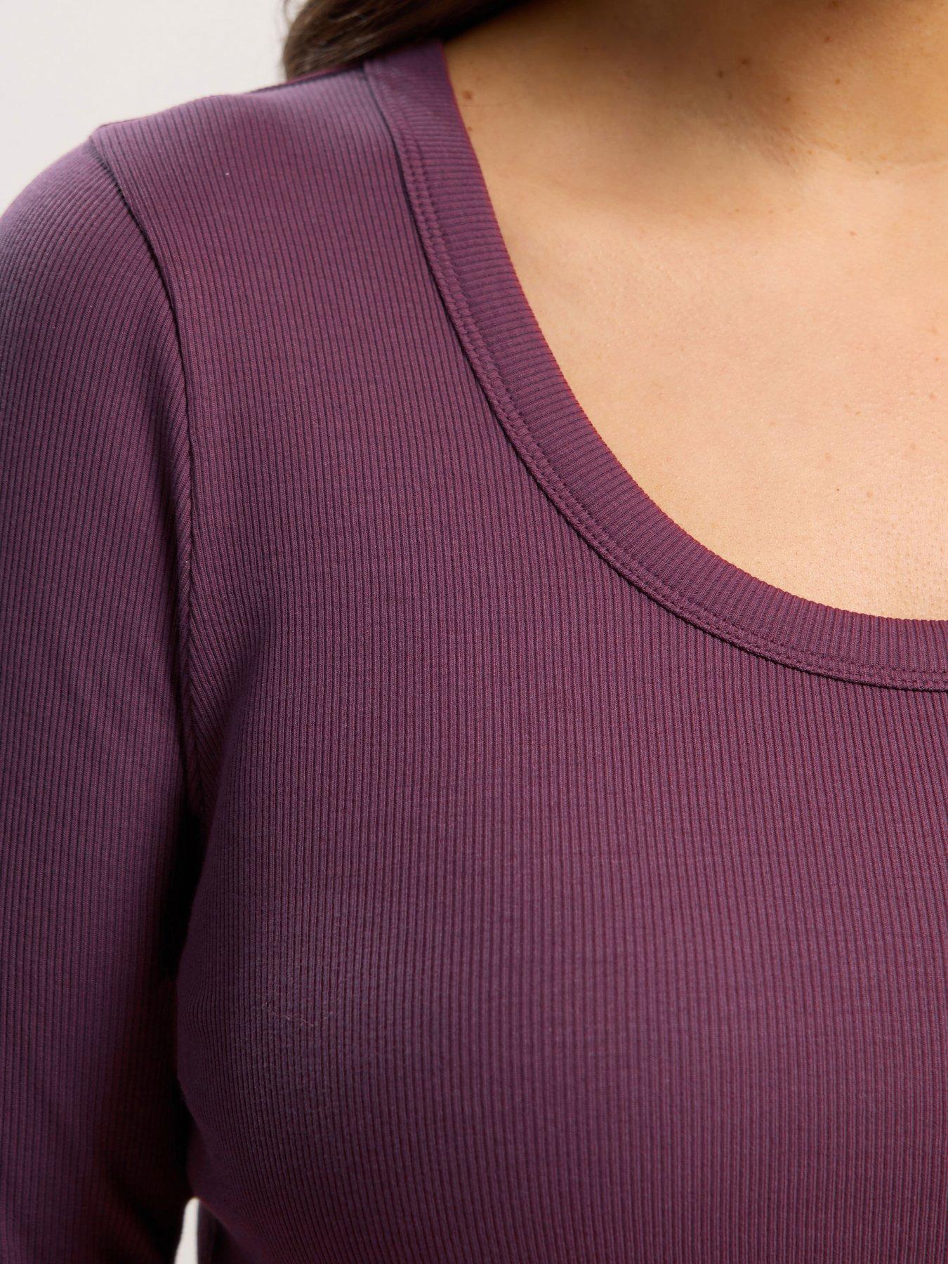 Image 4 of 4 of Yours Curve Rib Long Sleeve Scoop Top - Purple