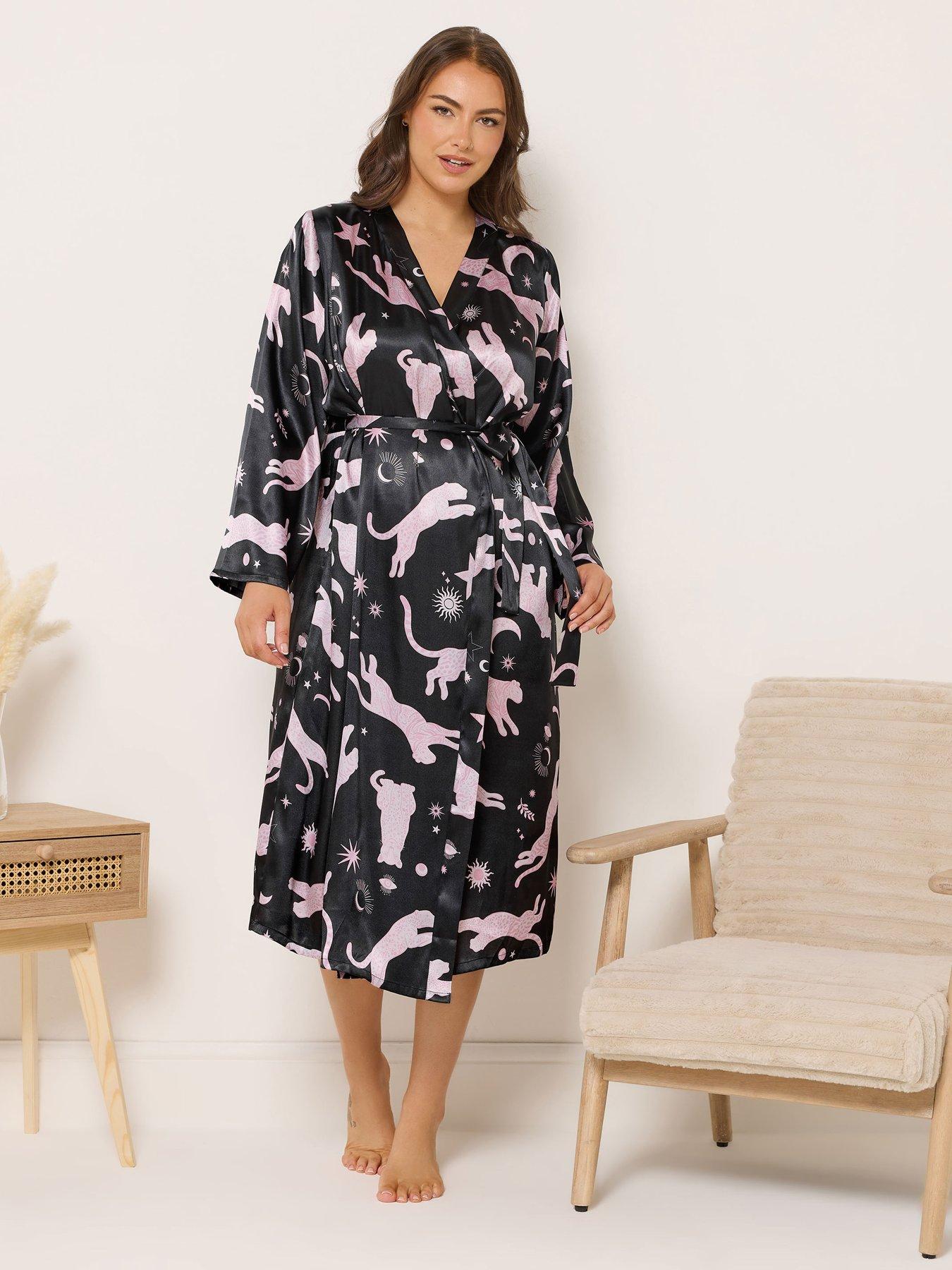 Yours Curve Conversational Satin Robe - Blue