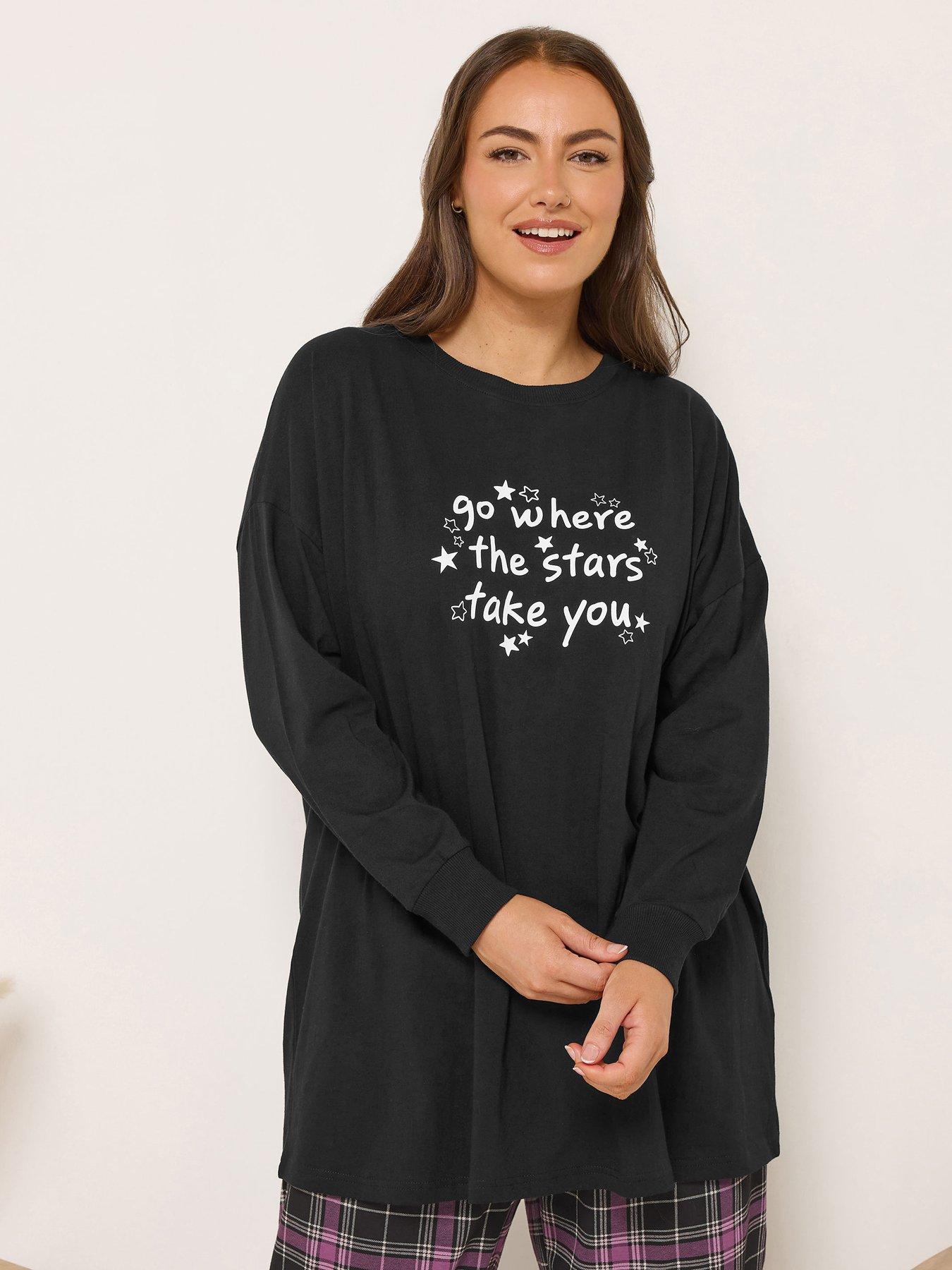 Yours Curve Stars Take You Long Sleeve Pyjama Top - Black