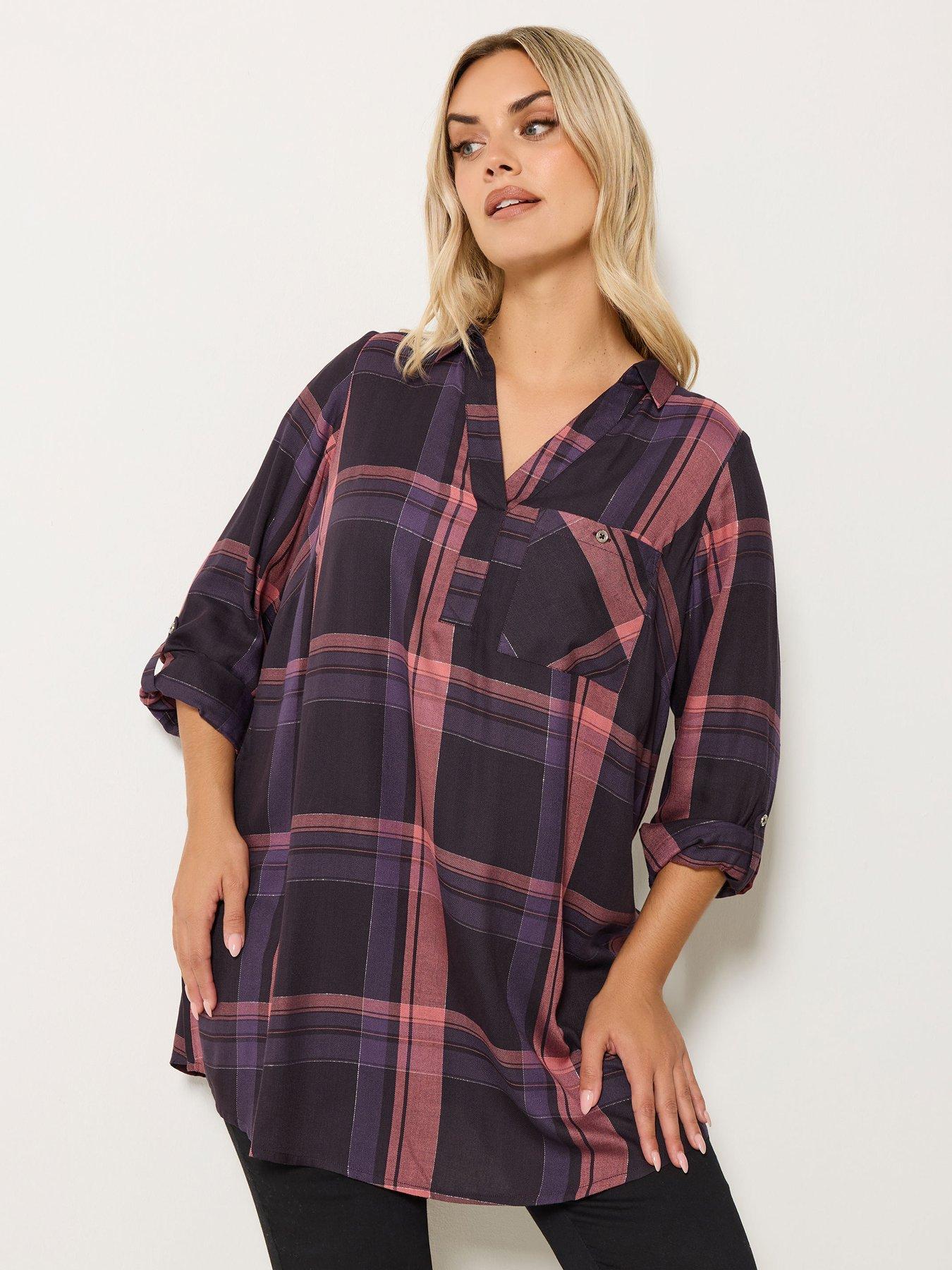 Yours Curve Overhead Check Blouse - Blue