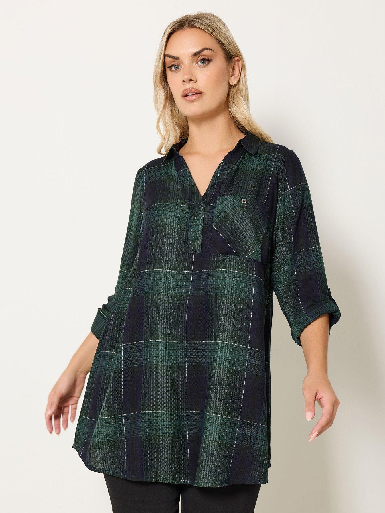 Yours Curve Overhead Check Blouse - Green