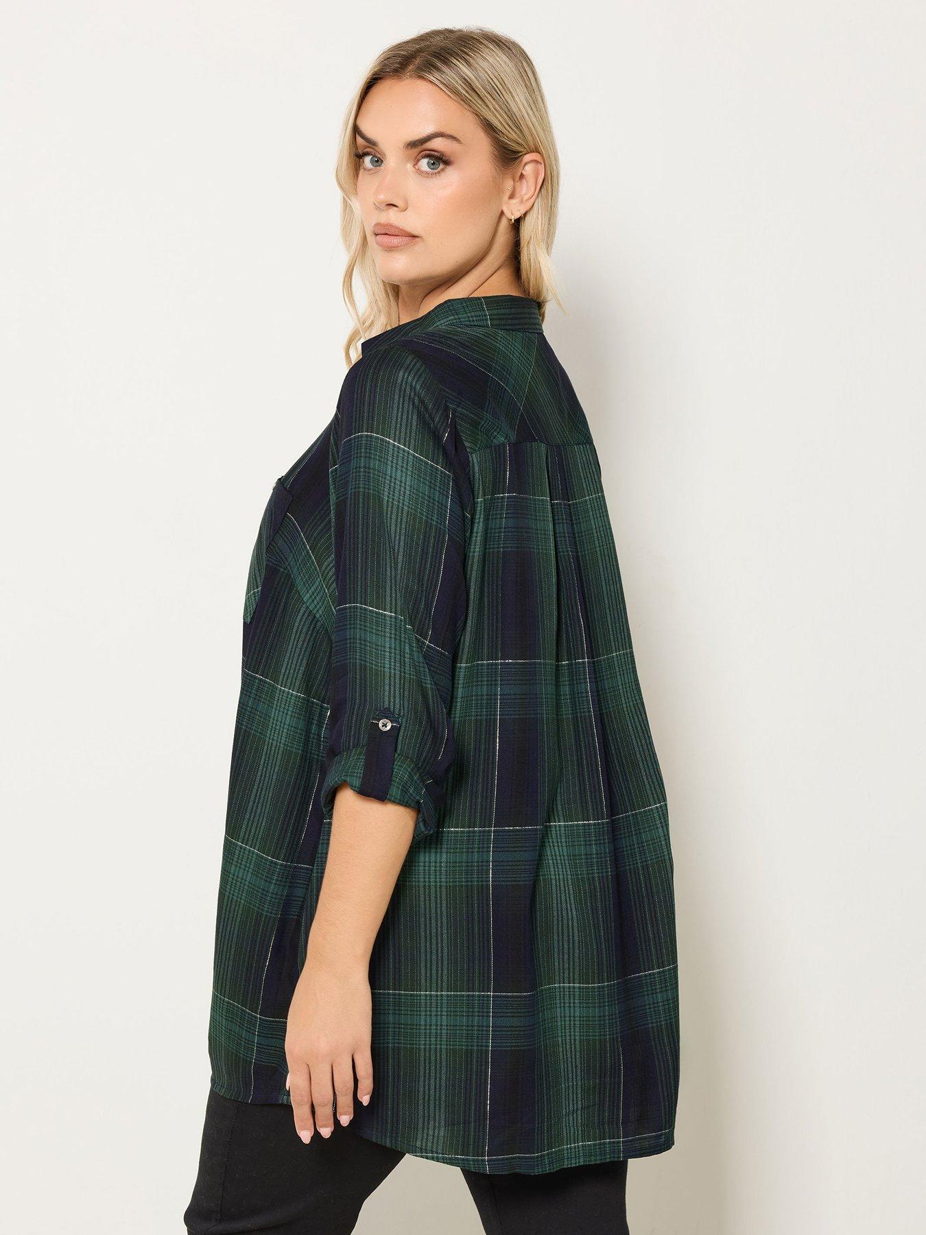 Image 2 of 4 of Yours Curve Overhead Check Blouse - Green