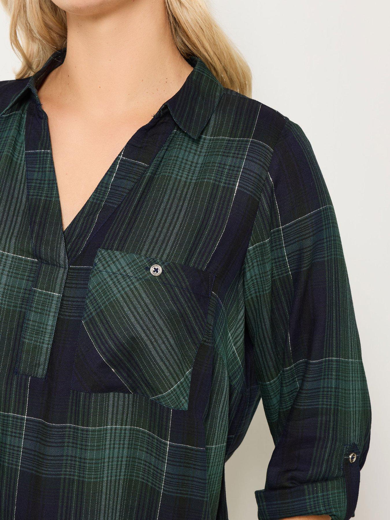 Image 4 of 4 of Yours Curve Overhead Check Blouse - Green