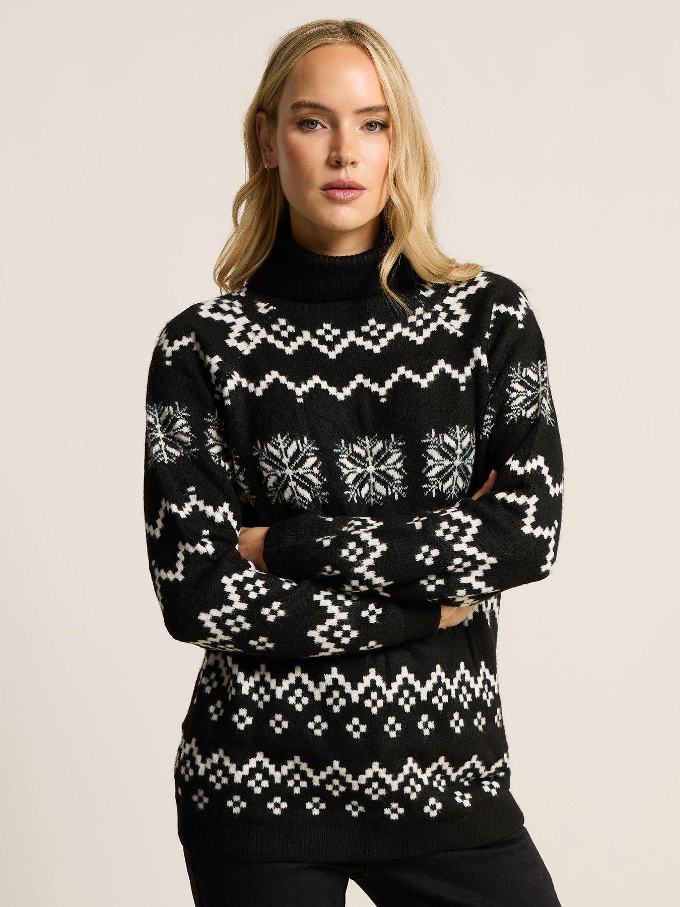 front image of long-tall-sally-snowflake-roll-neck-jumper-black