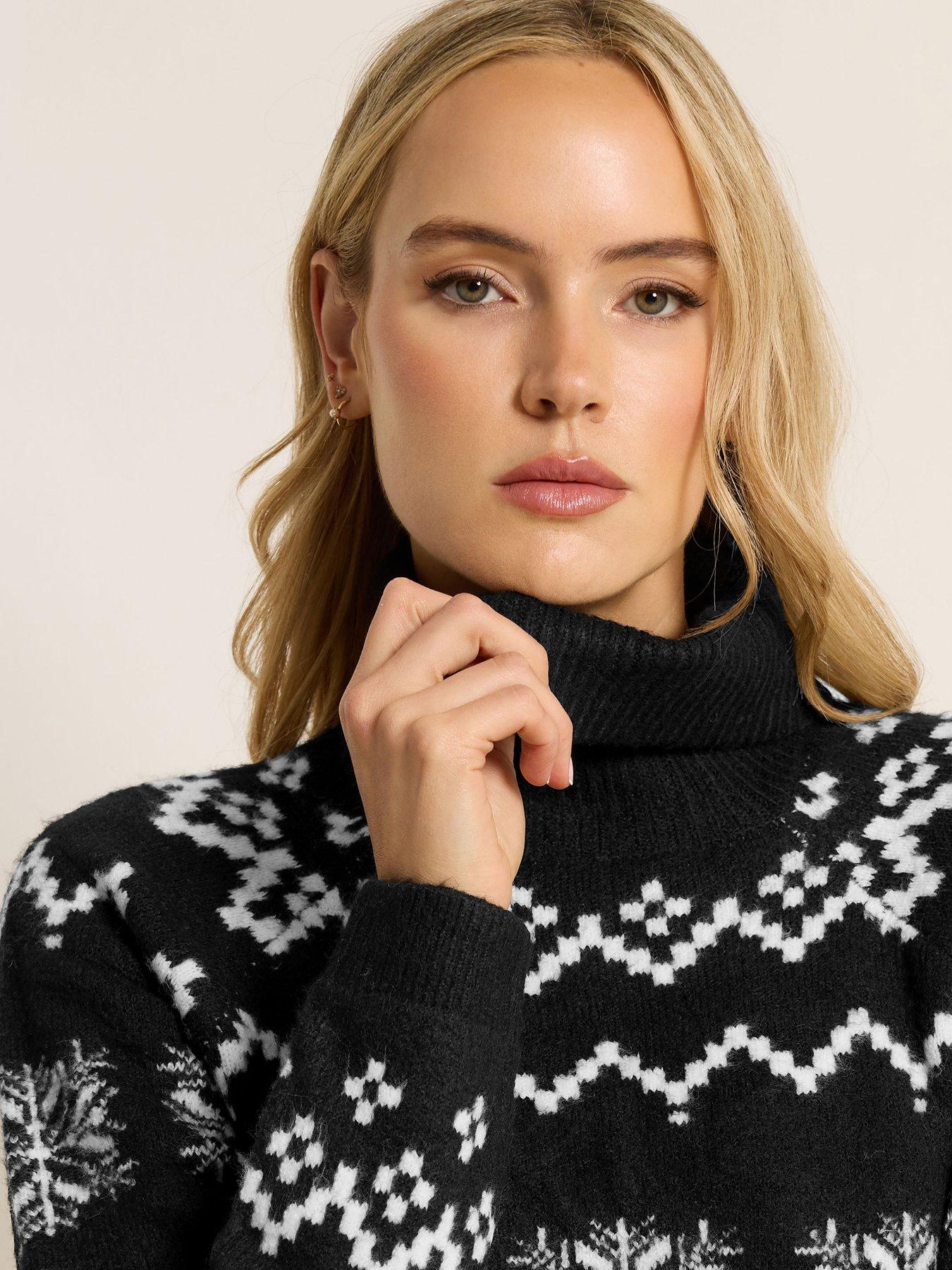  image of long-tall-sally-snowflake-roll-neck-jumper-black