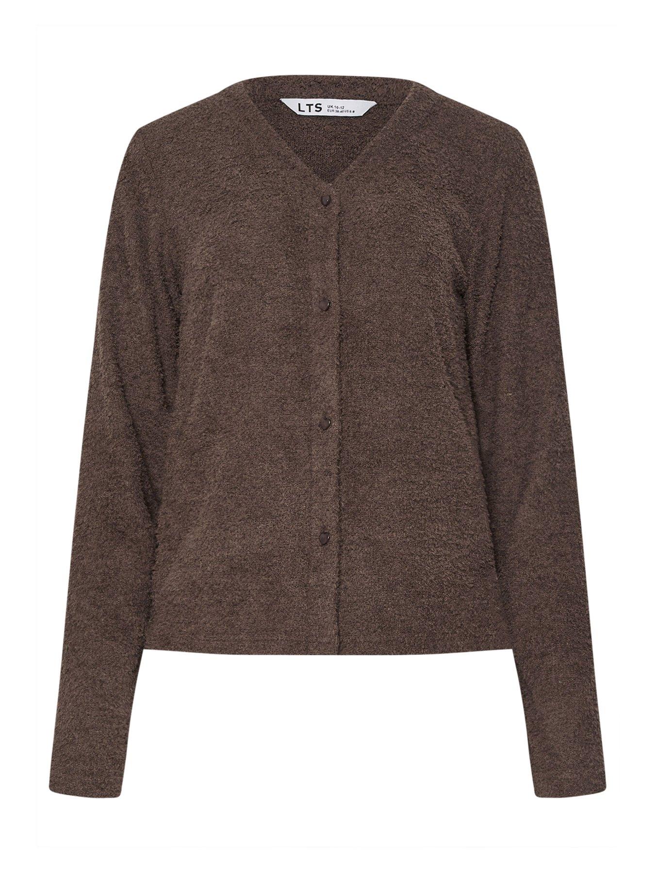 Image 6 of 6 of Long Tall Sally Tall Chenille Cardigan - Brown