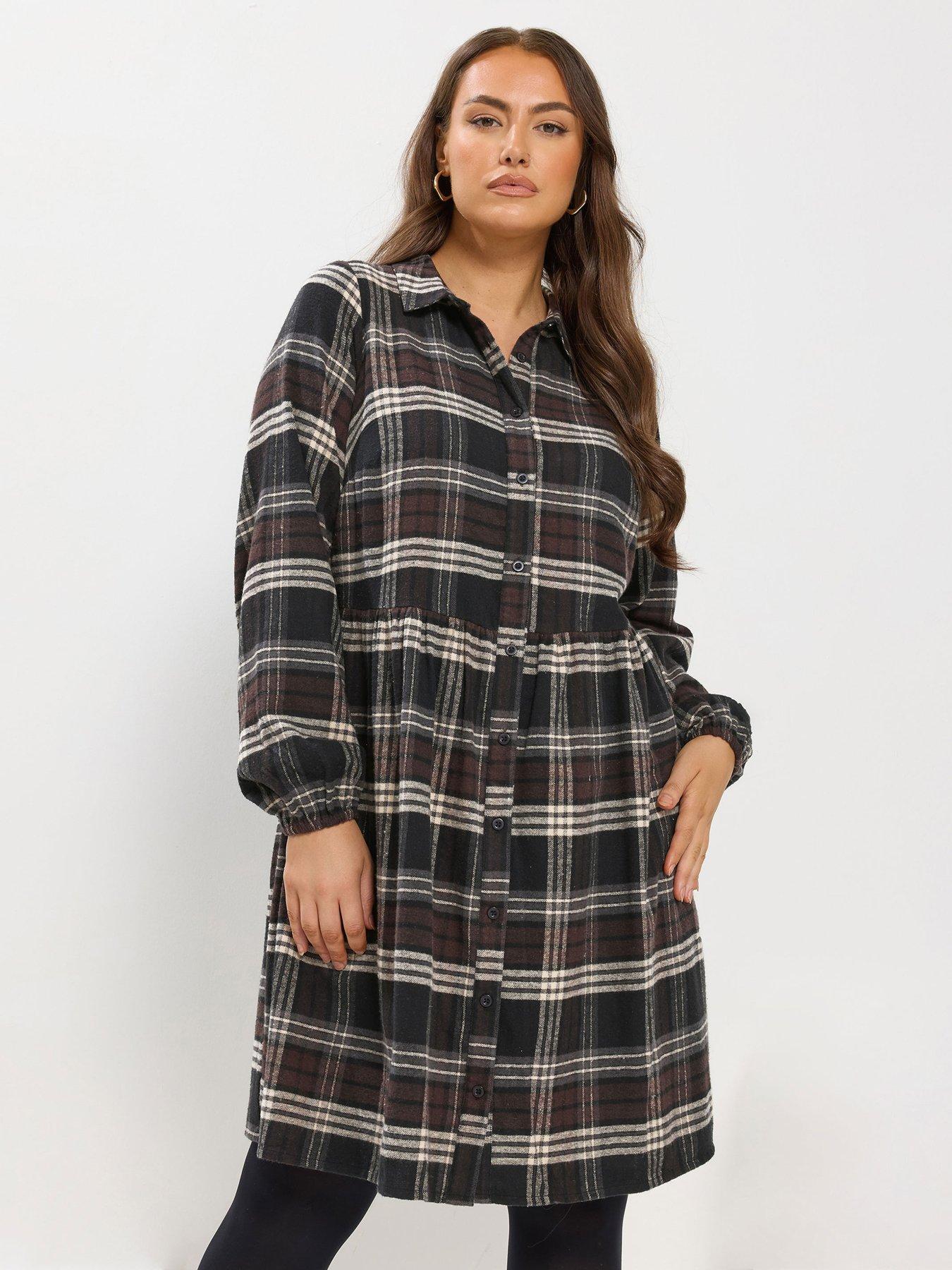 Yours Curve Check Shirt Dress - Black