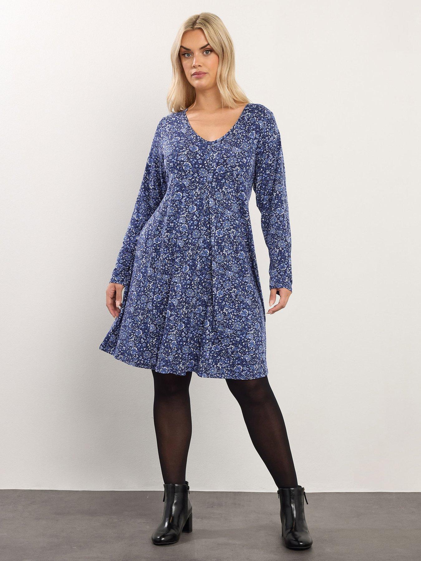 yours-curve-pleat-front-dress-blue