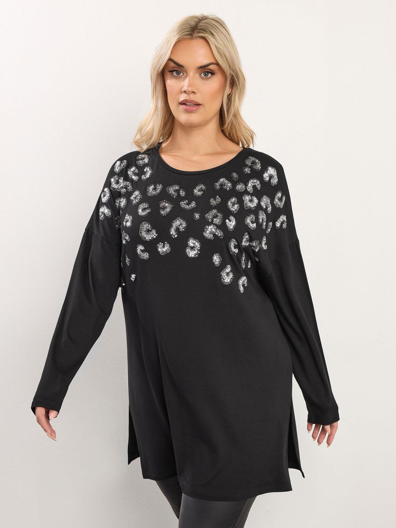 Image 1 of 4 of Yours Curve Leopard Sequin Top - Black