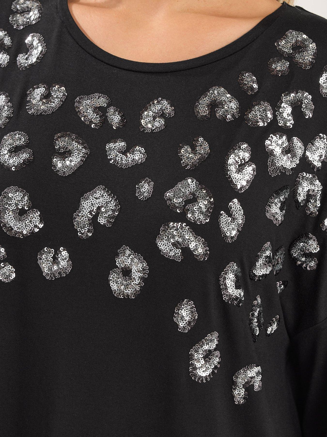 Image 4 of 4 of Yours Curve Leopard Sequin Top - Black