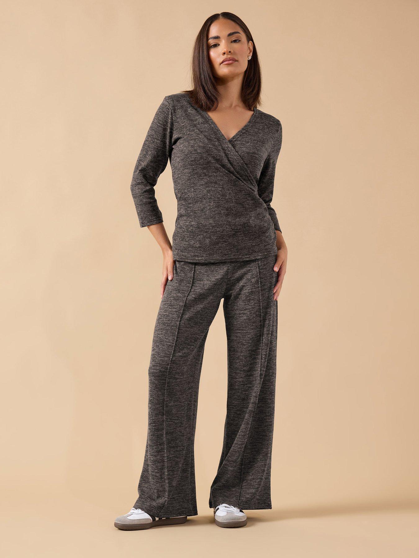  image of pixiegirl-petite-wrap-long-sleeve-top-brown