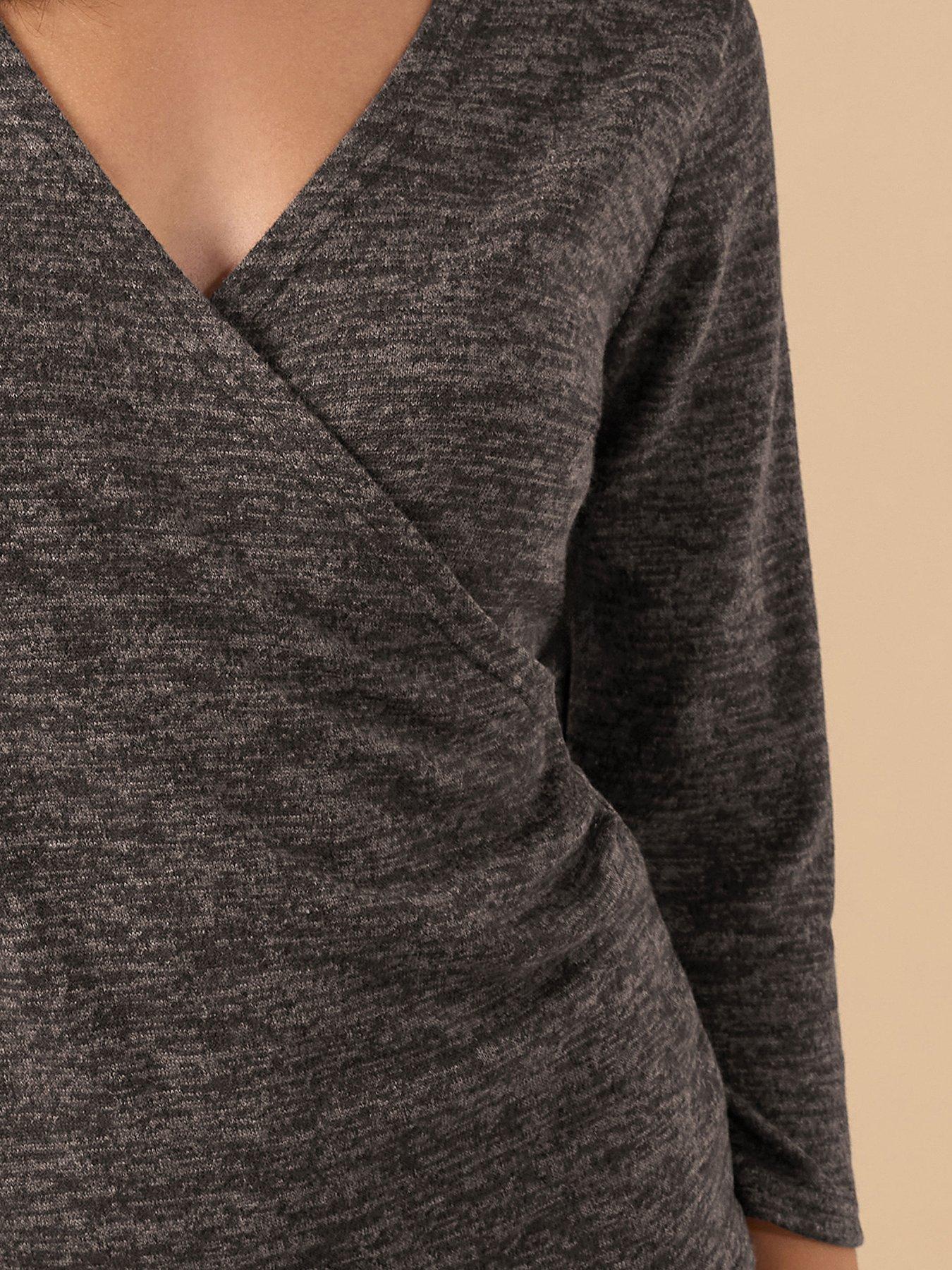  image of pixiegirl-petite-wrap-long-sleeve-top-brown