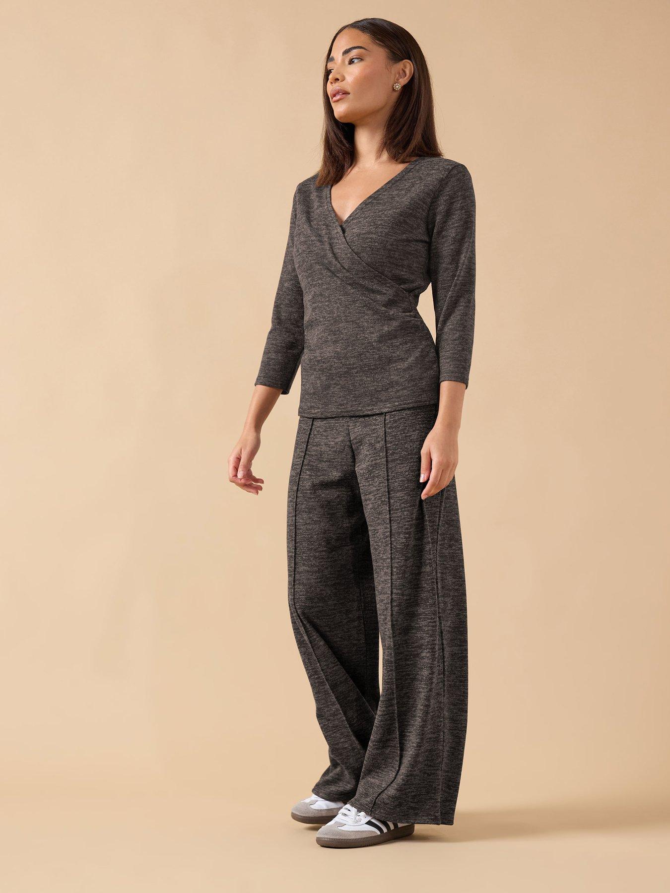 Image 3 of 4 of PixieGirl Petite Soft Touch Wide Leg Trouser - Brown