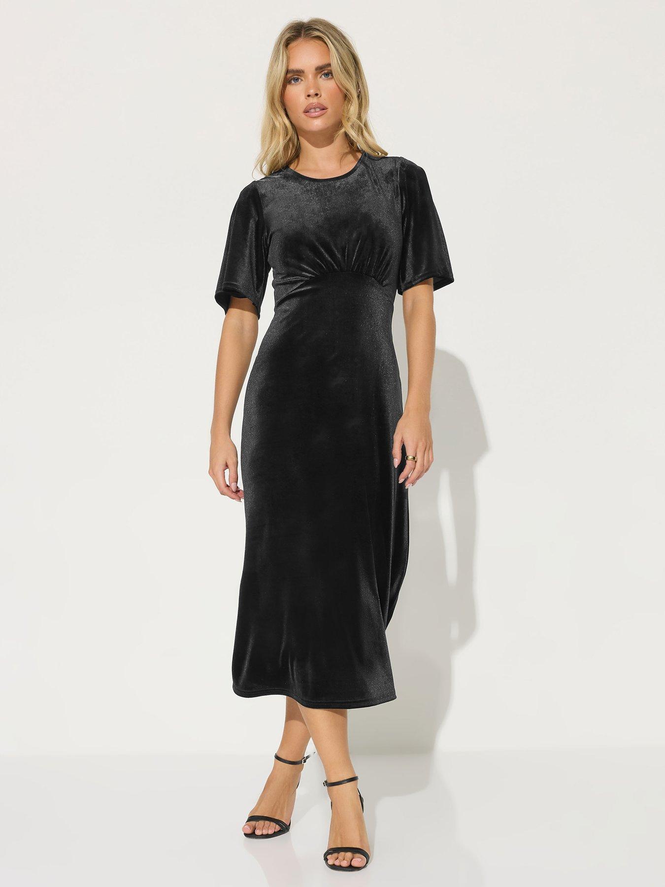PixieGirl Petite Velour Empire Midi Dress - Black
