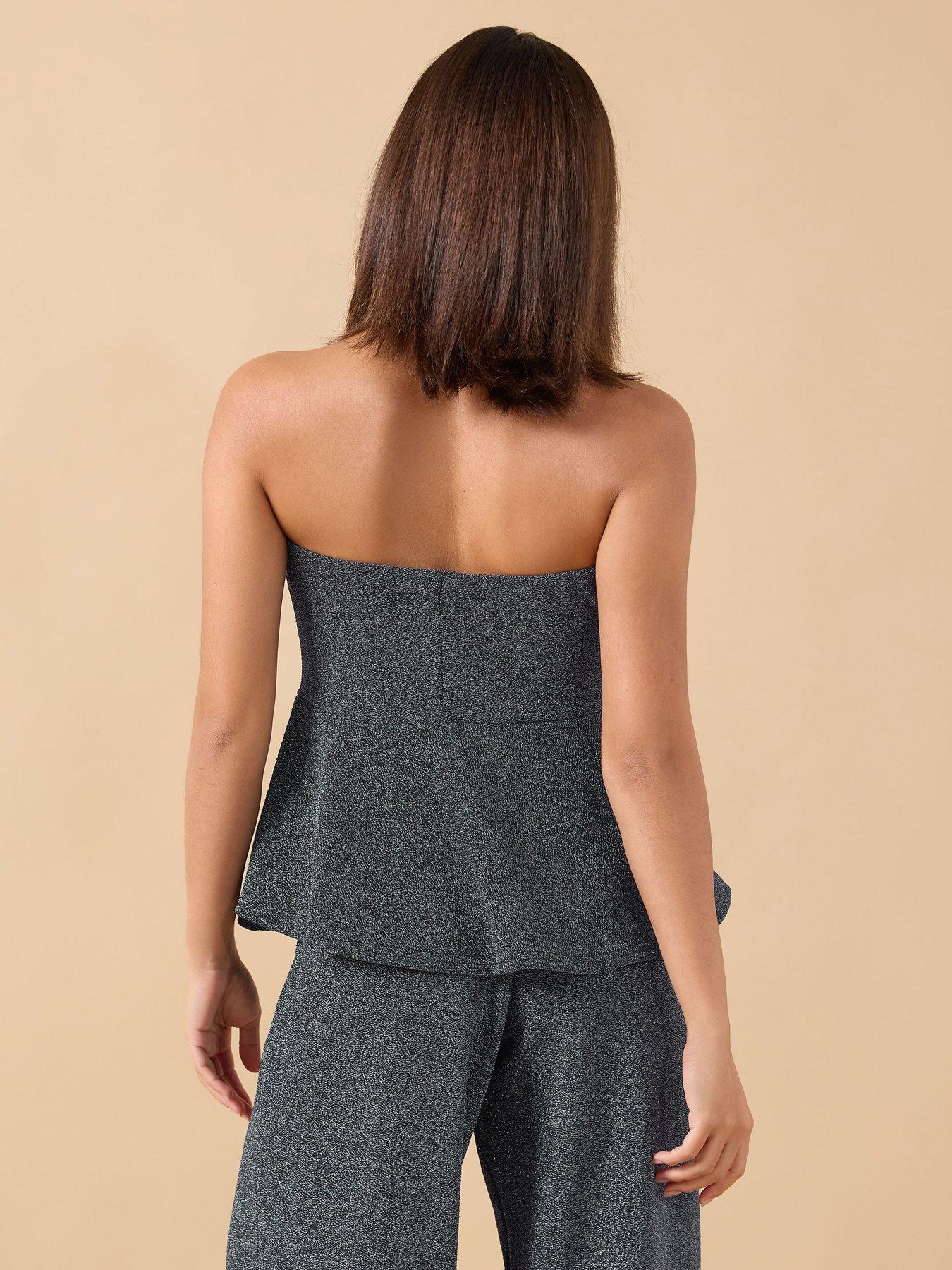  image of pixiegirl-petite-sparkle-peplum-bandeau-top-black