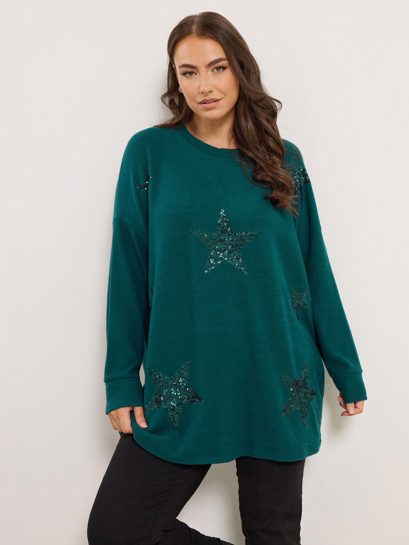 Yours Curve Star Sequin Jumper - Green
