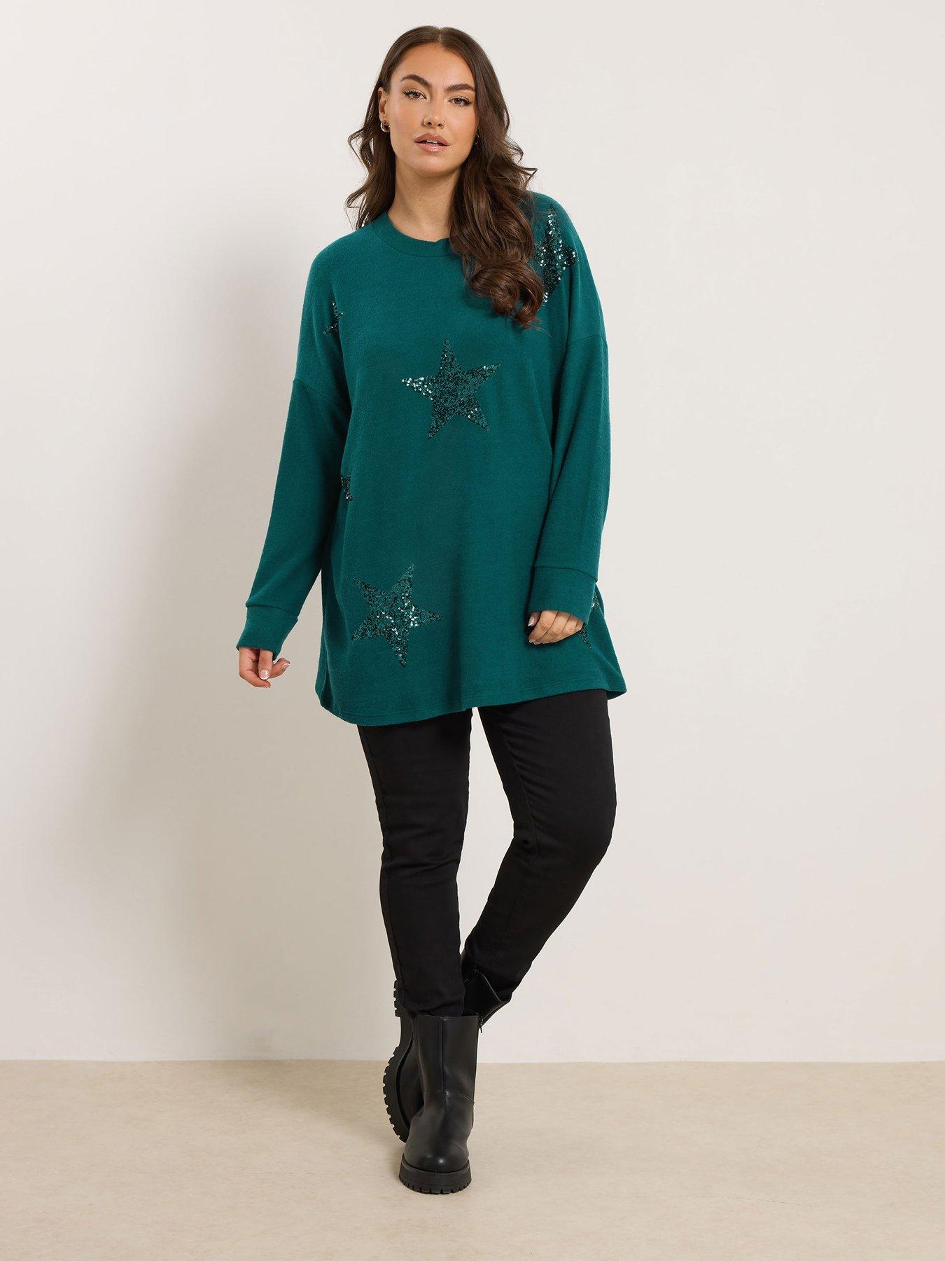 Image 3 of 4 of Yours Curve Star Sequin Jumper - Green