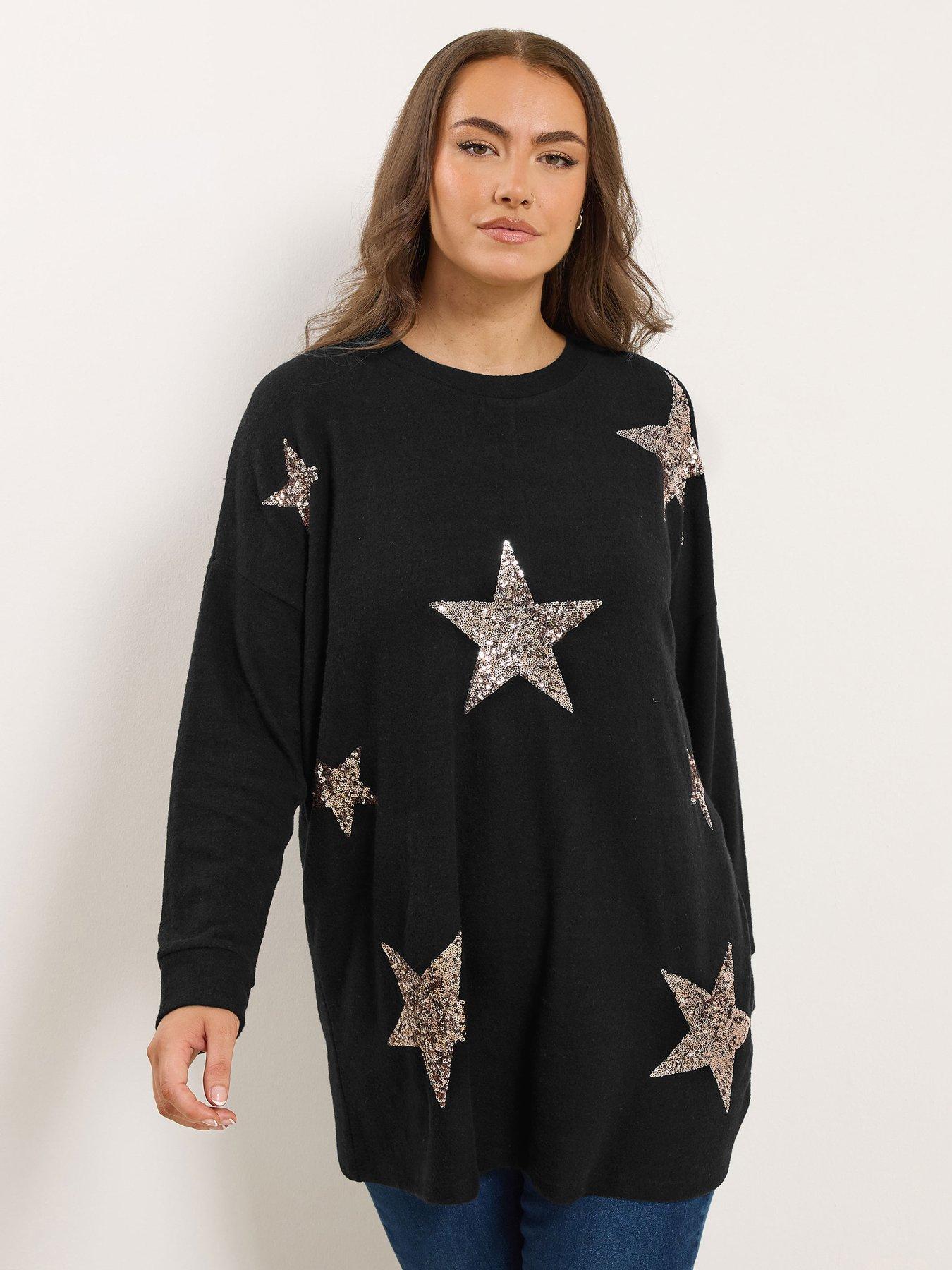 Yours Curve Star Sequin Jumper - Black