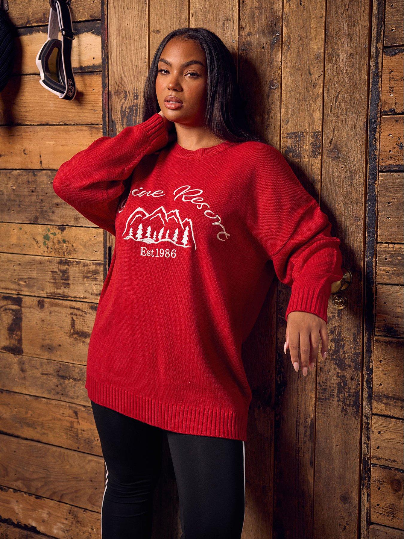 Yours Curve Slogan Jumper - Red