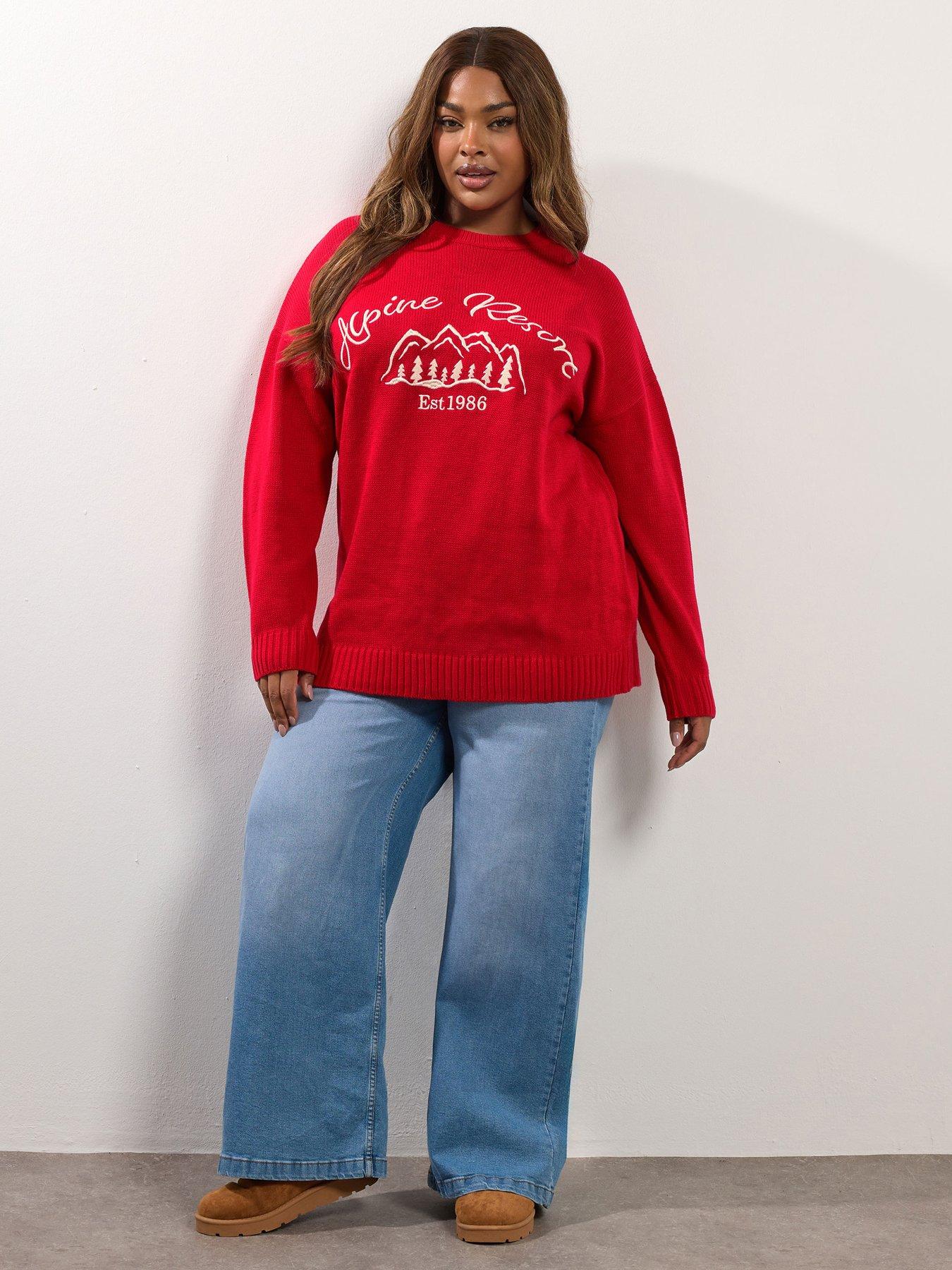 Image 3 of 4 of Yours Curve Slogan Jumper - Red
