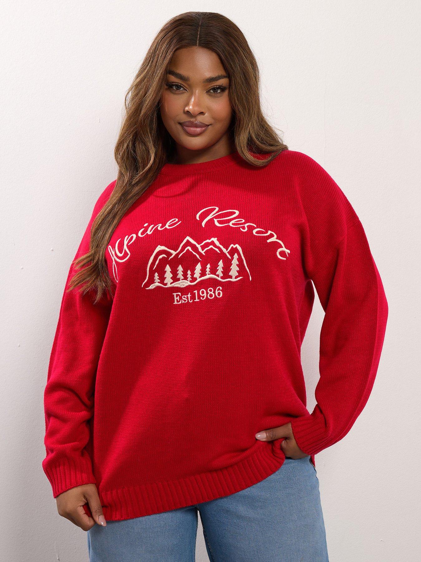 Image 4 of 4 of Yours Curve Slogan Jumper - Red