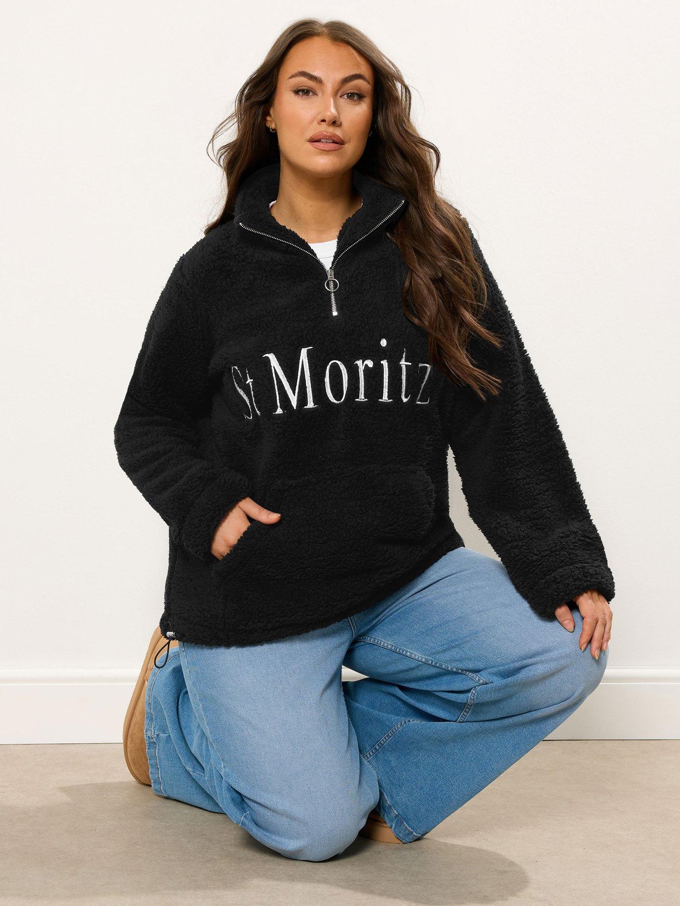 Yours Curve Half Zip Borg Fleece - Black