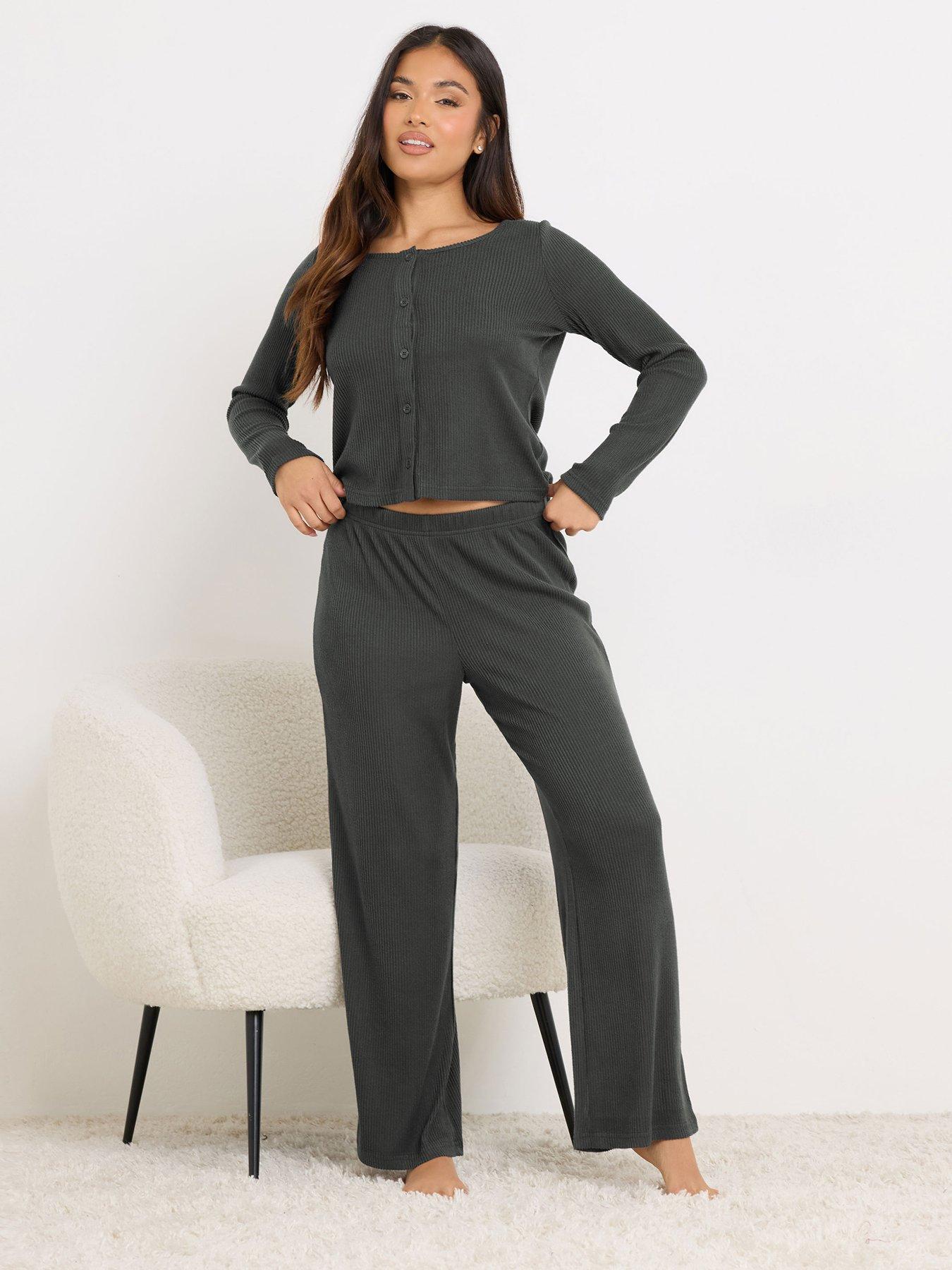 Image 3 of 5 of PixieGirl Petite Ribbed Wide Leg Lounge Trouser - Grey
