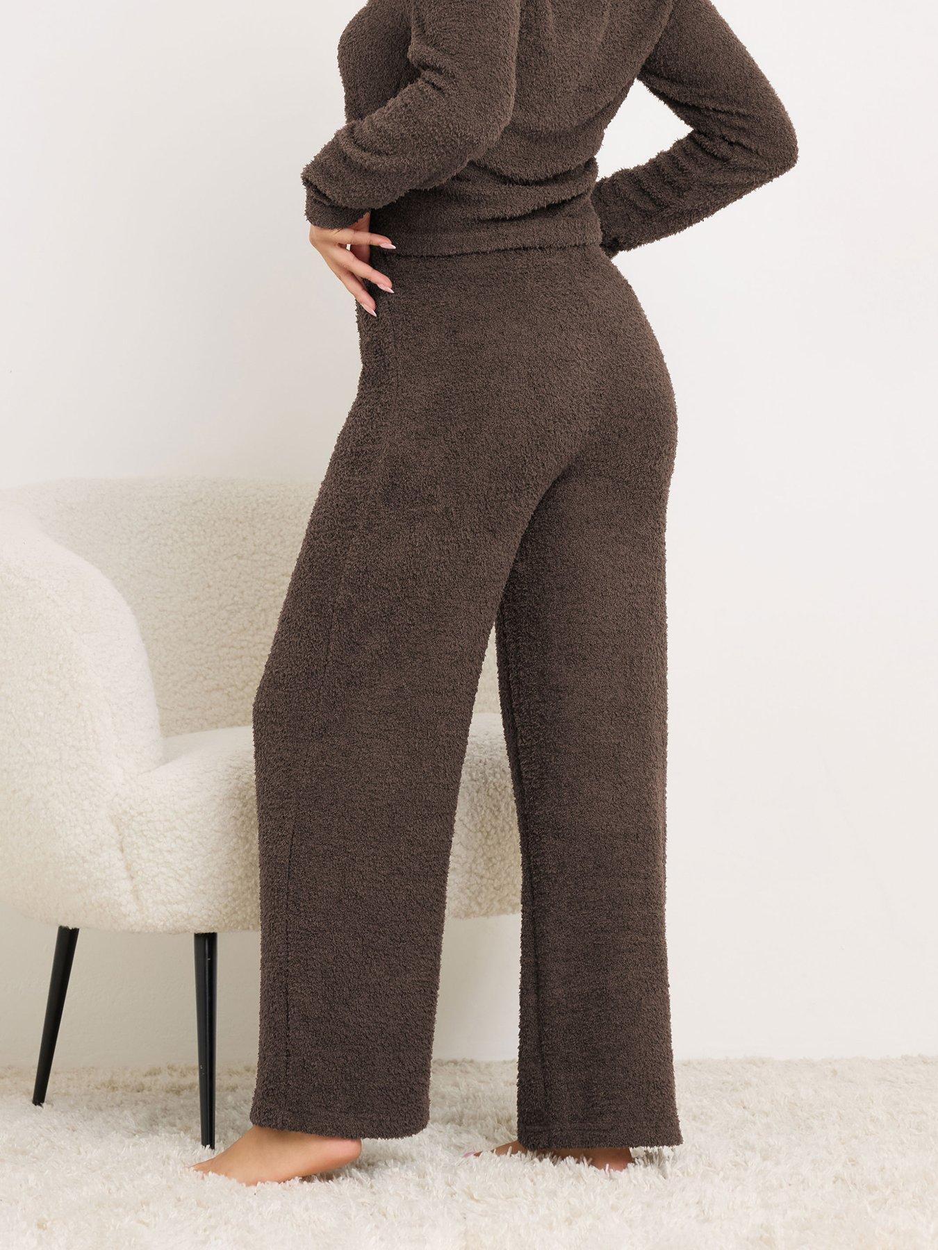Image 2 of 6 of PixieGirl Petite Chenille Wide Leg Lounge Trouser - Brown
