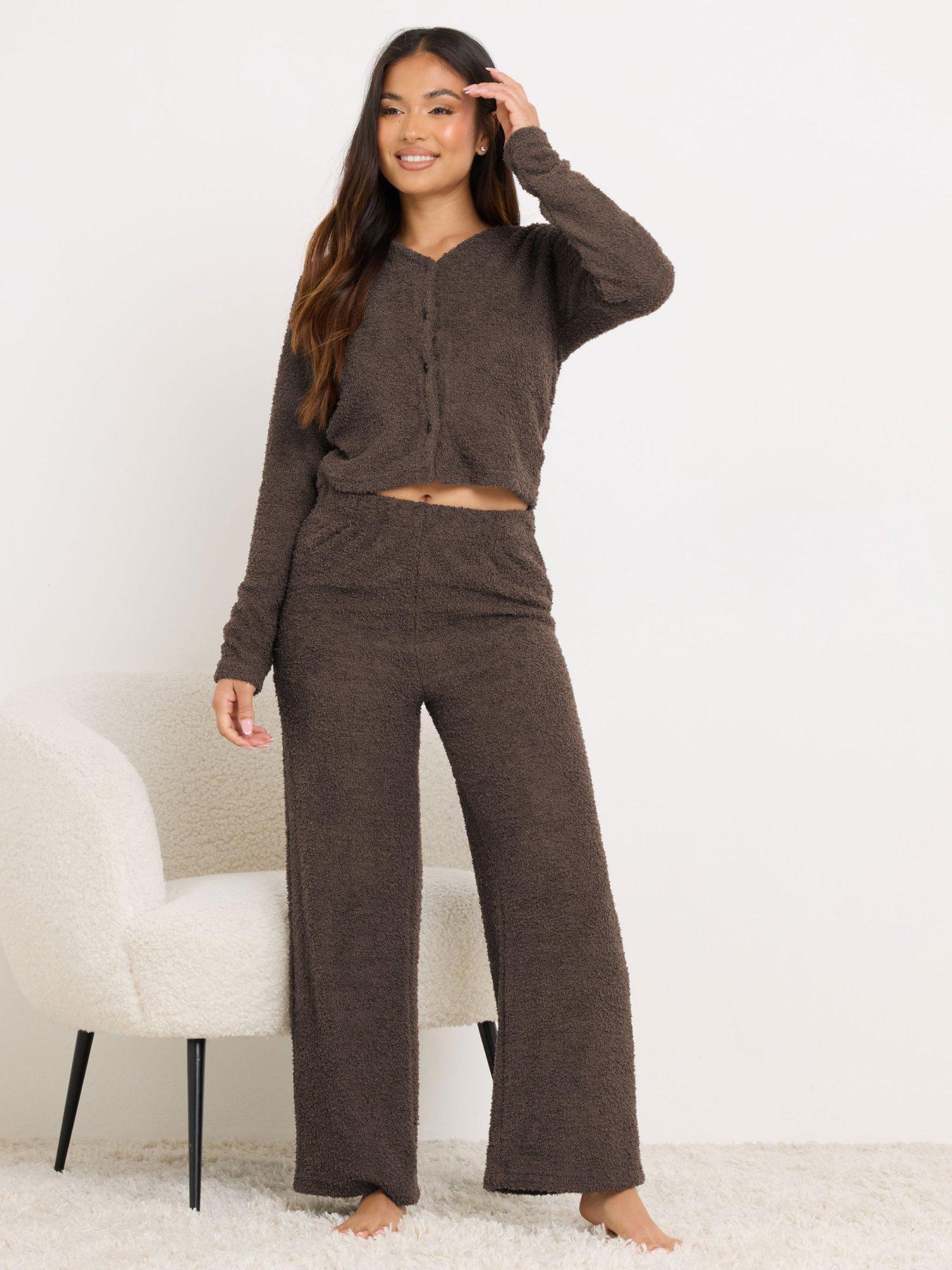 Image 3 of 6 of PixieGirl Petite Chenille Wide Leg Lounge Trouser - Brown