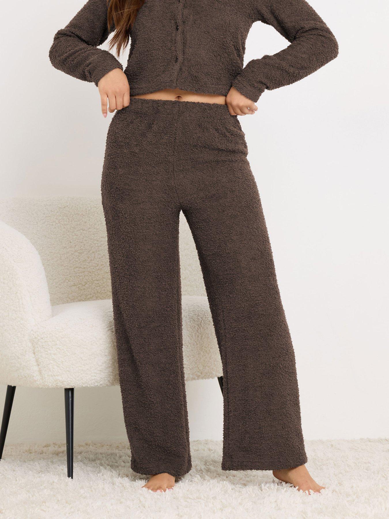 Image 4 of 6 of PixieGirl Petite Chenille Wide Leg Lounge Trouser - Brown
