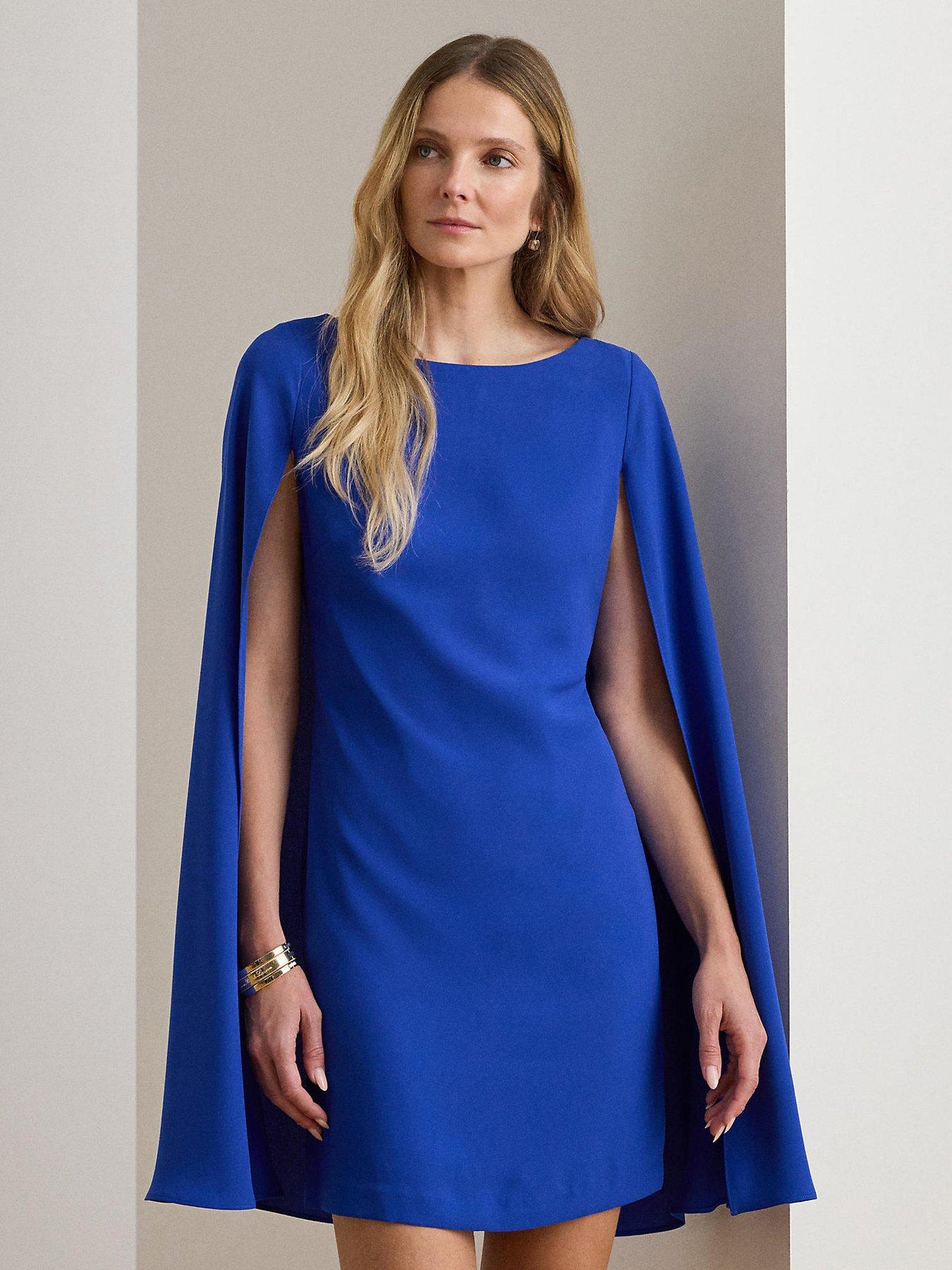 Image 1 of 5 of Lauren by Ralph Lauren Petra Cape Georgette Cocktail Mini Dress - Blue