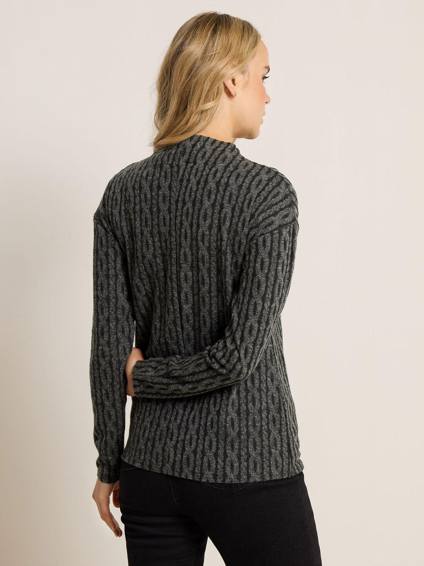stillFront image of long-tall-sally-cable-funnel-neck-top-grey
