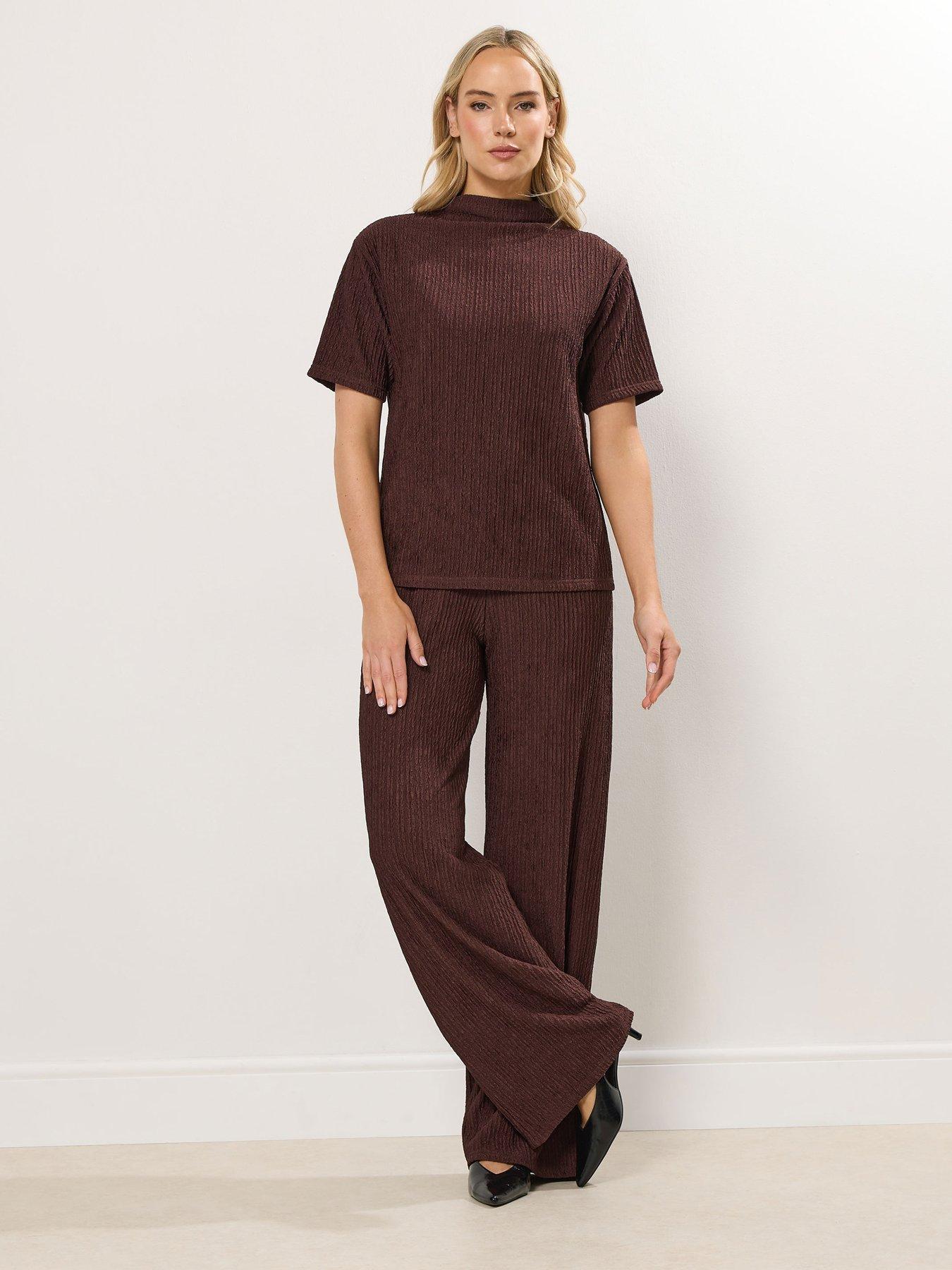  image of long-tall-sally-textured-funnel-neck-top-brown