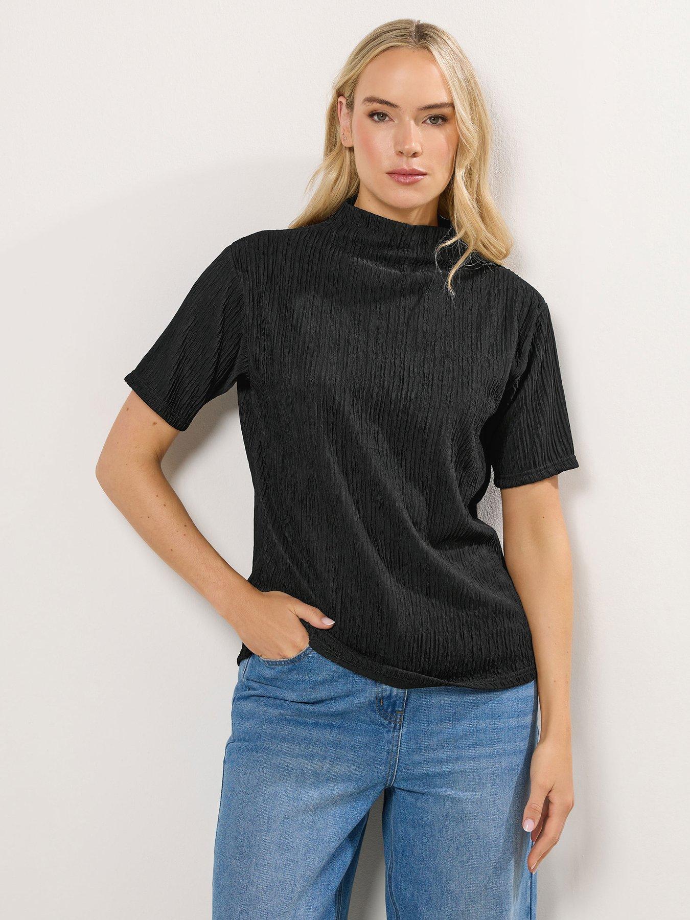  image of long-tall-sally-textured-funnel-neck-top-black