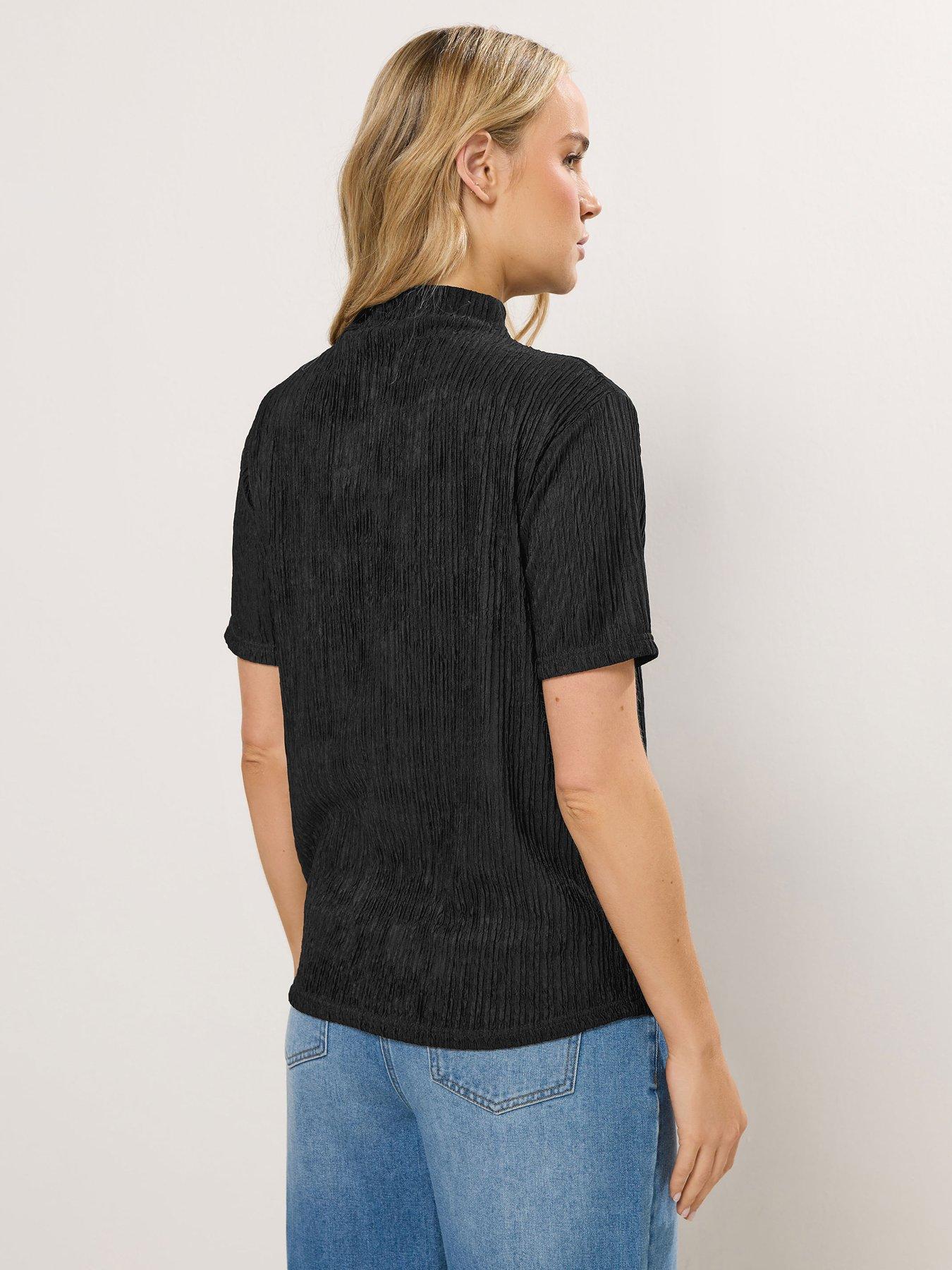  image of long-tall-sally-textured-funnel-neck-top-black