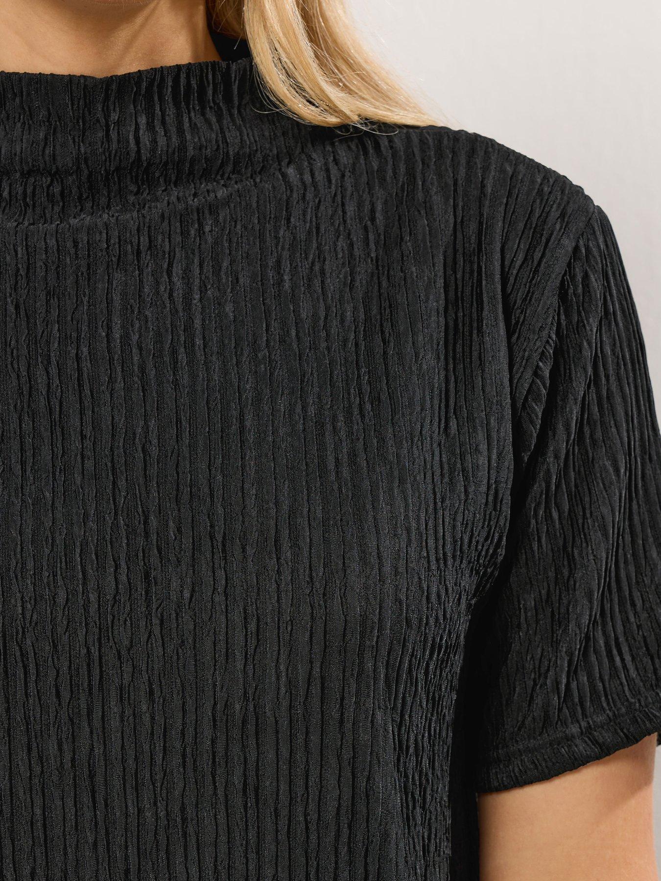  image of long-tall-sally-textured-funnel-neck-top-black