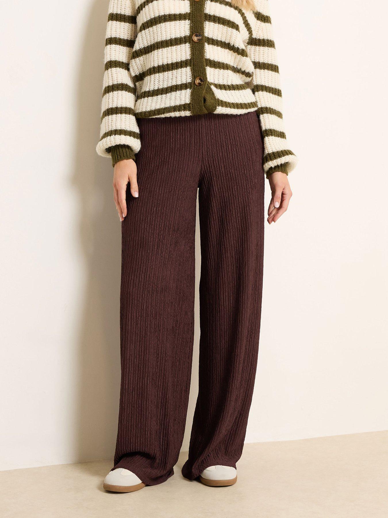front image of long-tall-sally-tall-textured-wide-leg-trouser-34-brown