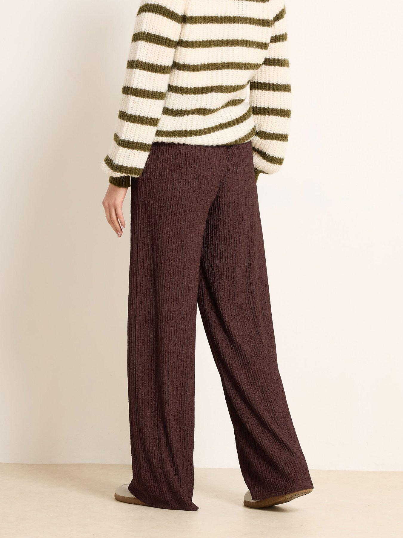  image of long-tall-sally-tall-textured-wide-leg-trouser-34-brown