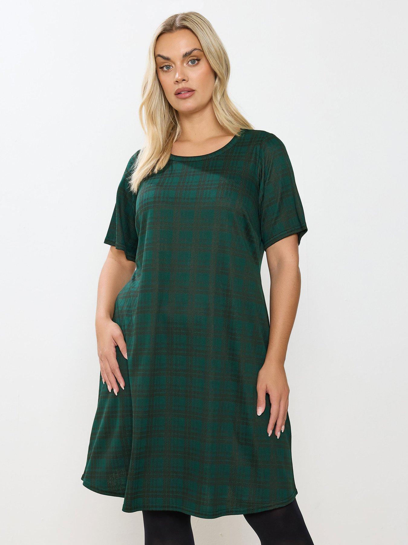 Image 1 of 4 of Yours Curve Check Flippy Dress - Green