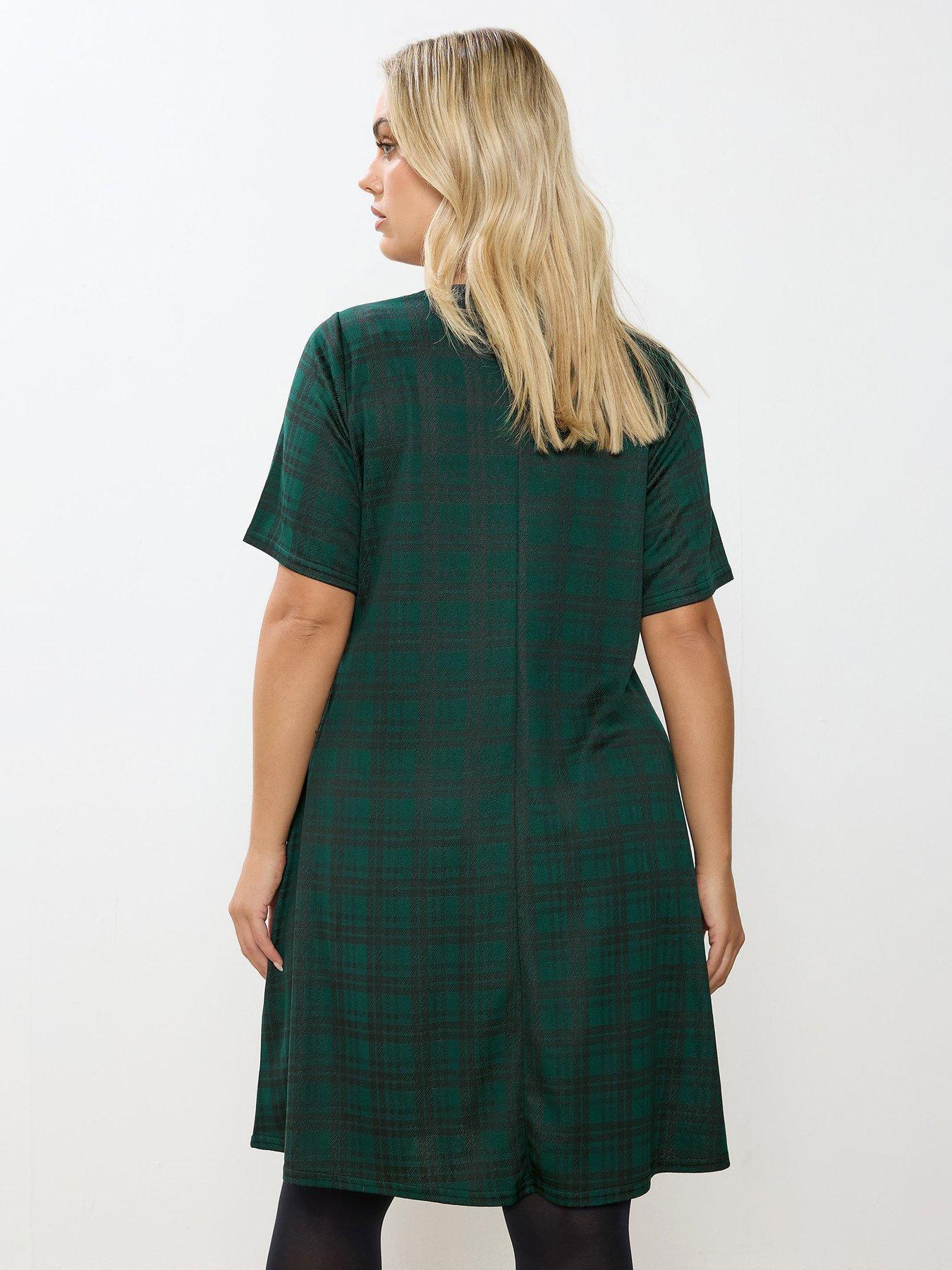 Image 2 of 4 of Yours Curve Check Flippy Dress - Green