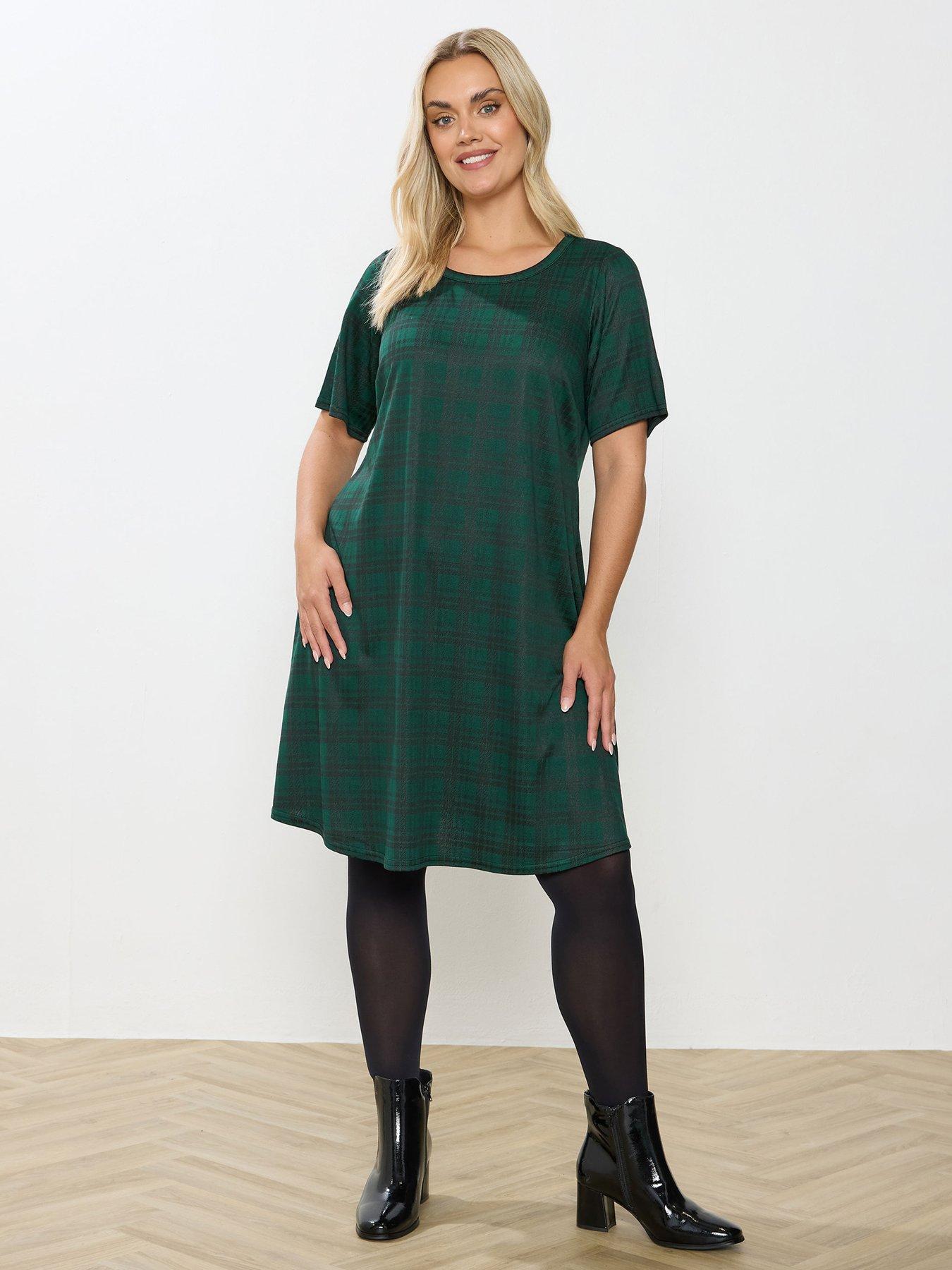Image 3 of 4 of Yours Curve Check Flippy Dress - Green