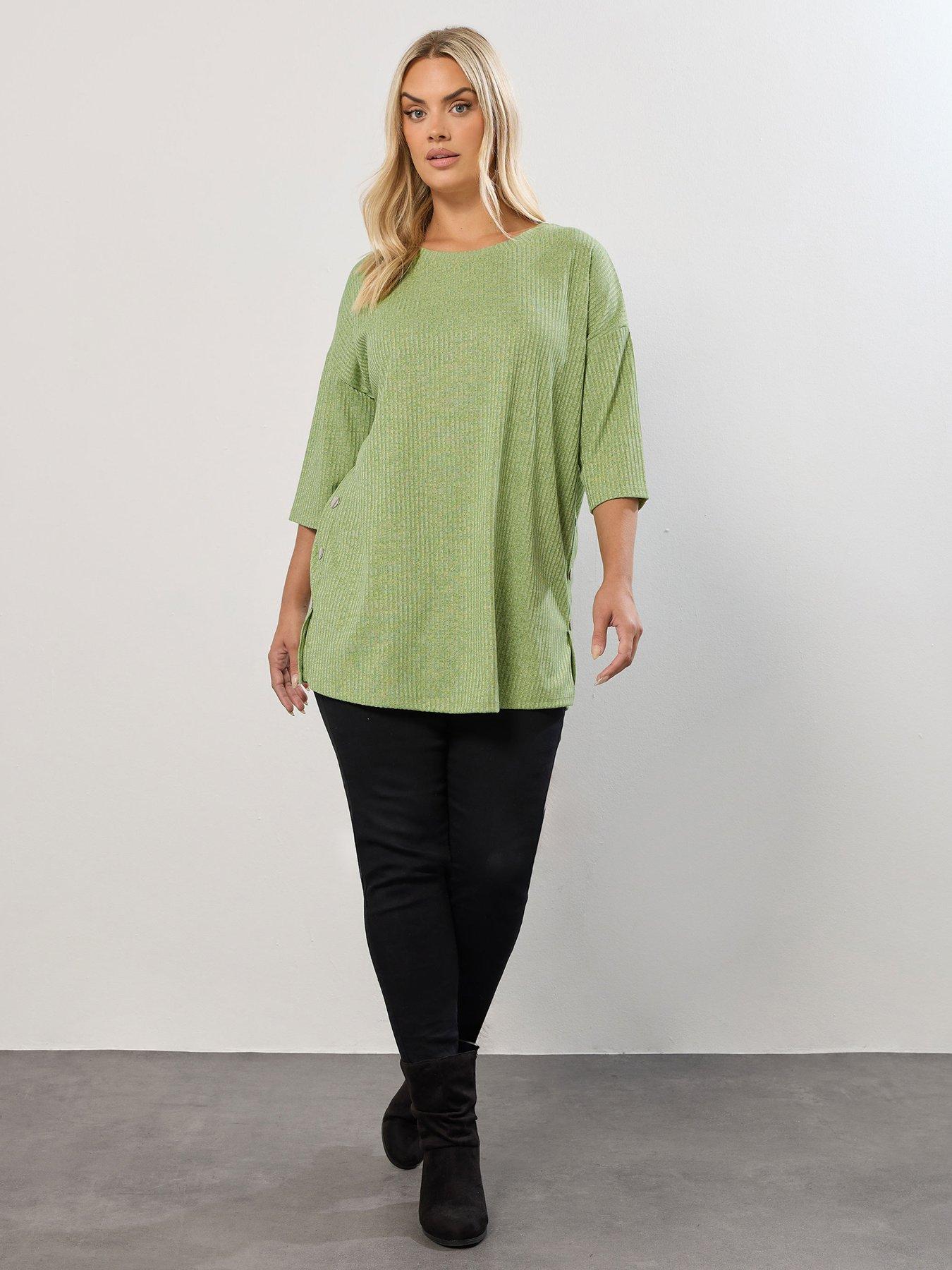 Image 3 of 4 of Yours Curve Side Button Ribbed Top - Green