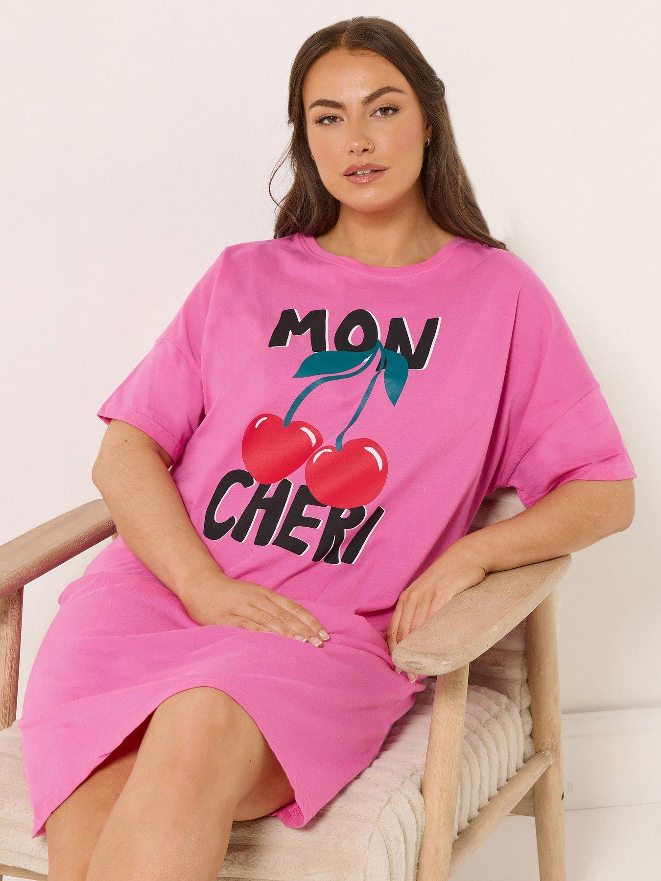 front image of yours-curve-mon-cheri-sleeptee-nightdress-pink