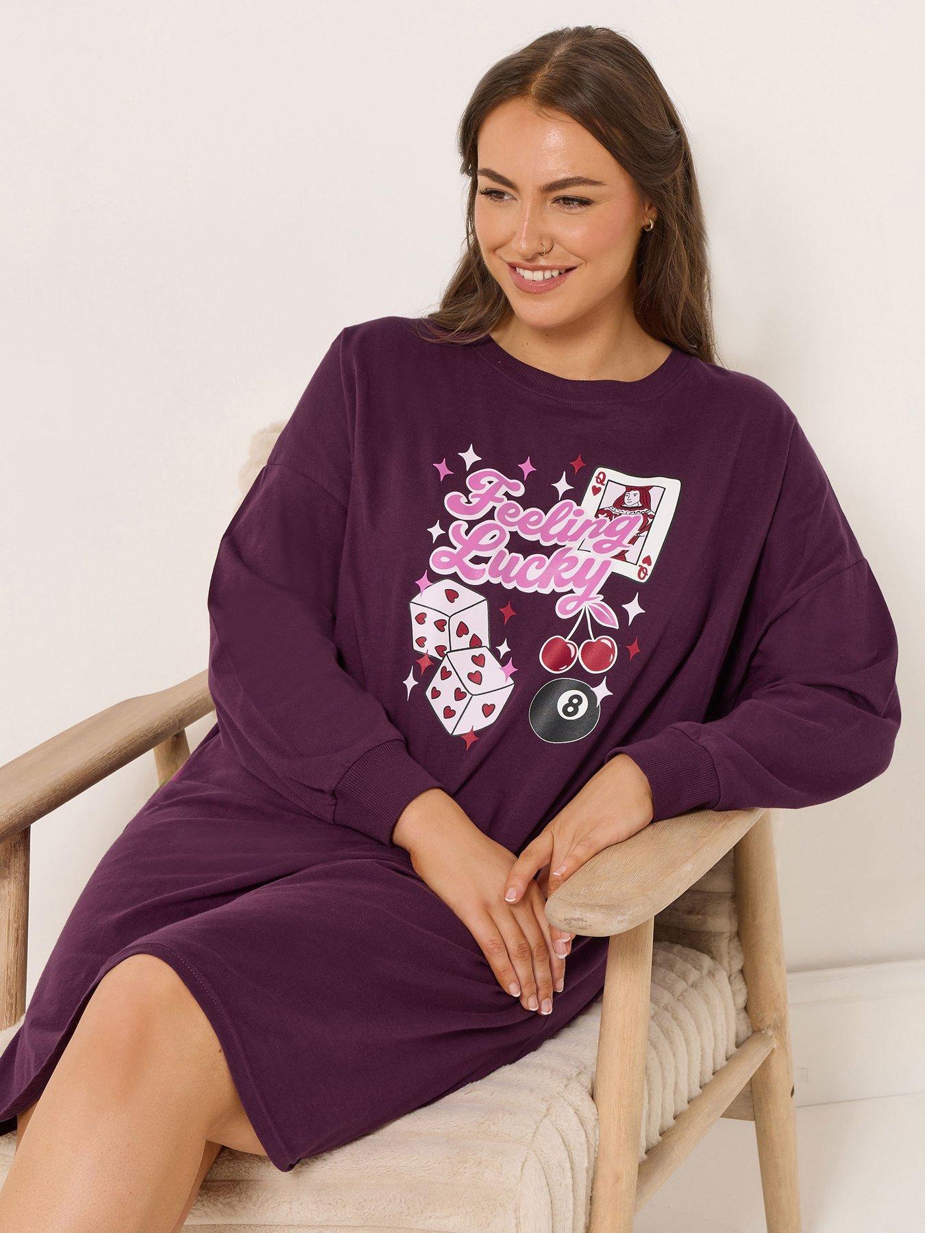 Image 1 of 4 of Yours Curve Feeling Lucky Long Sleeve Nightdress - Red